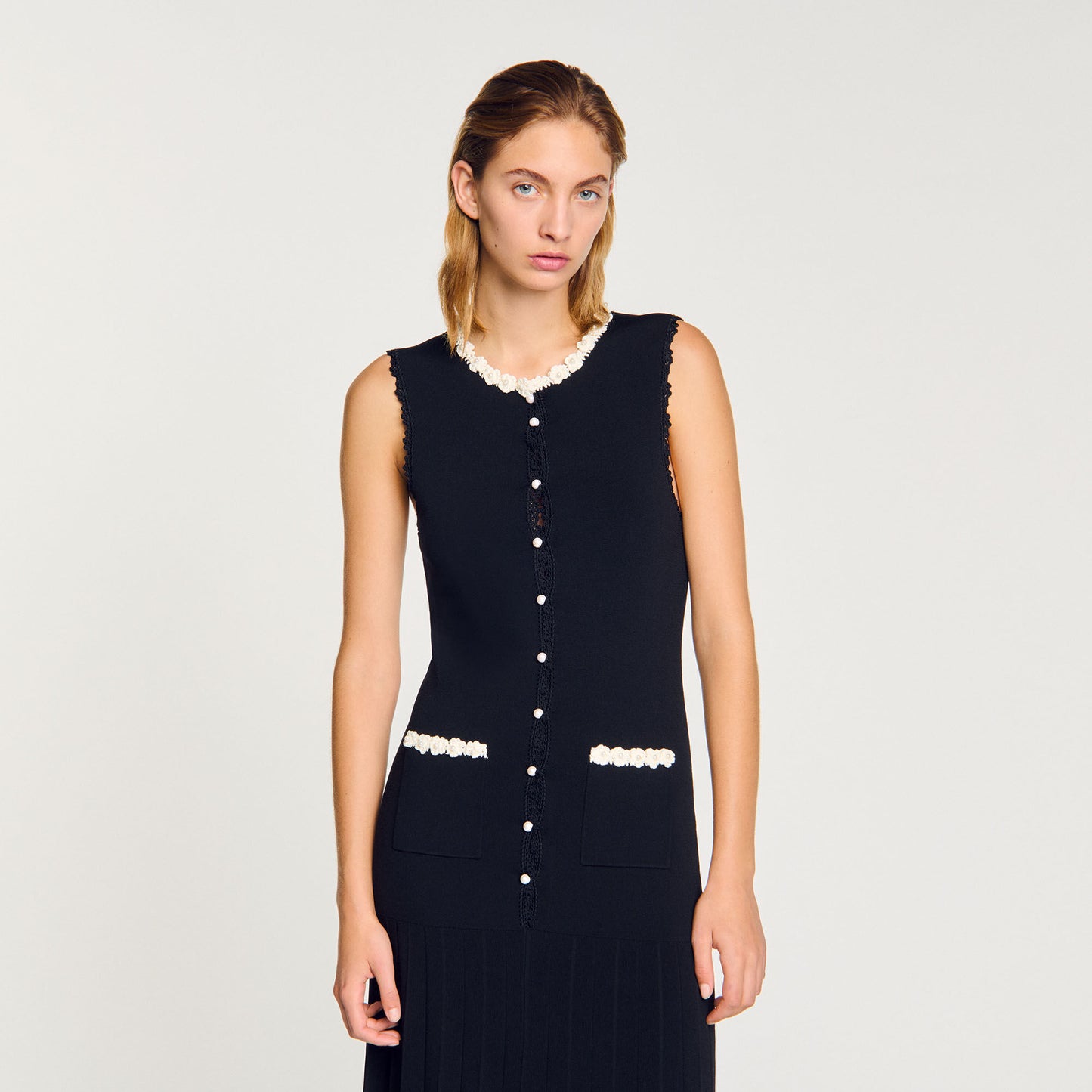 Long Dress With Crochet Detailing Black