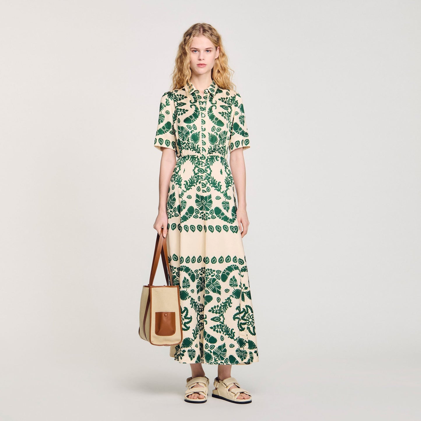 Floral Print Maxi Dress Ecru / Green