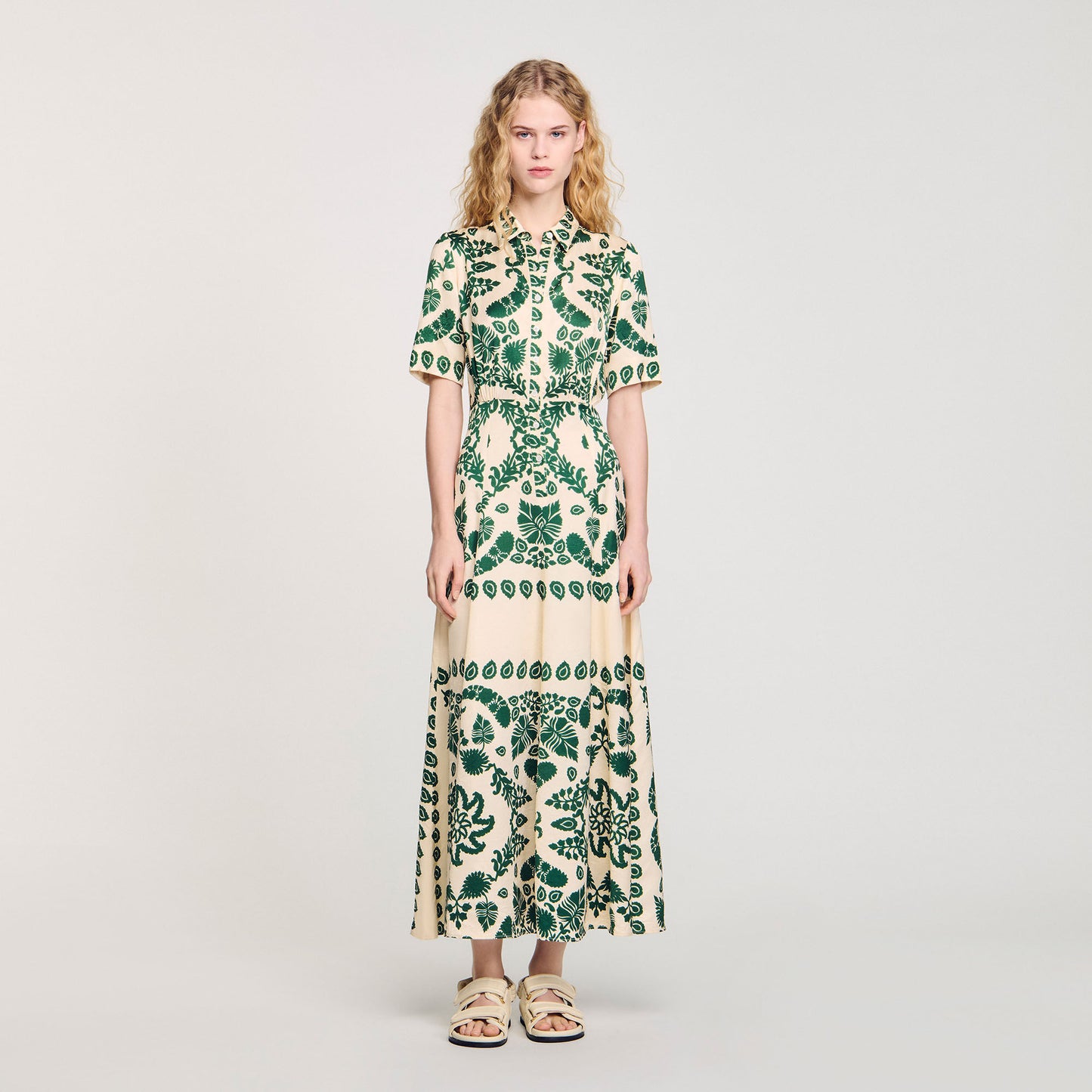 Floral Print Maxi Dress Ecru / Green