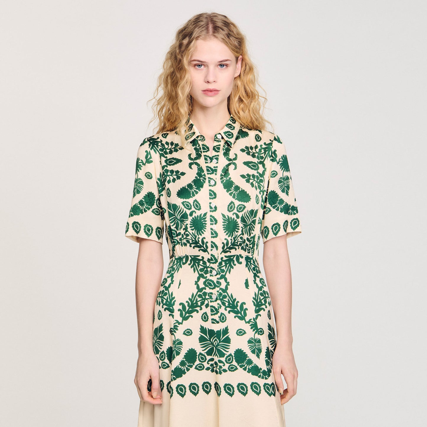 Floral Print Maxi Dress Ecru / Green