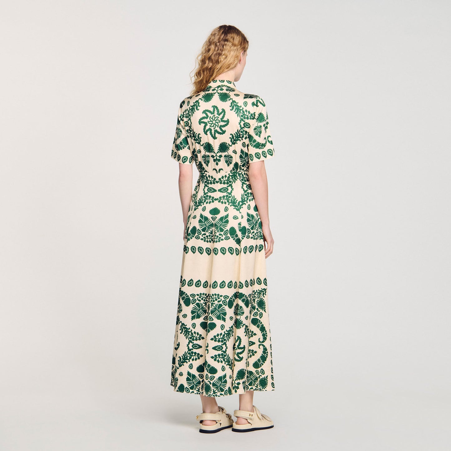 Floral Print Maxi Dress Ecru / Green