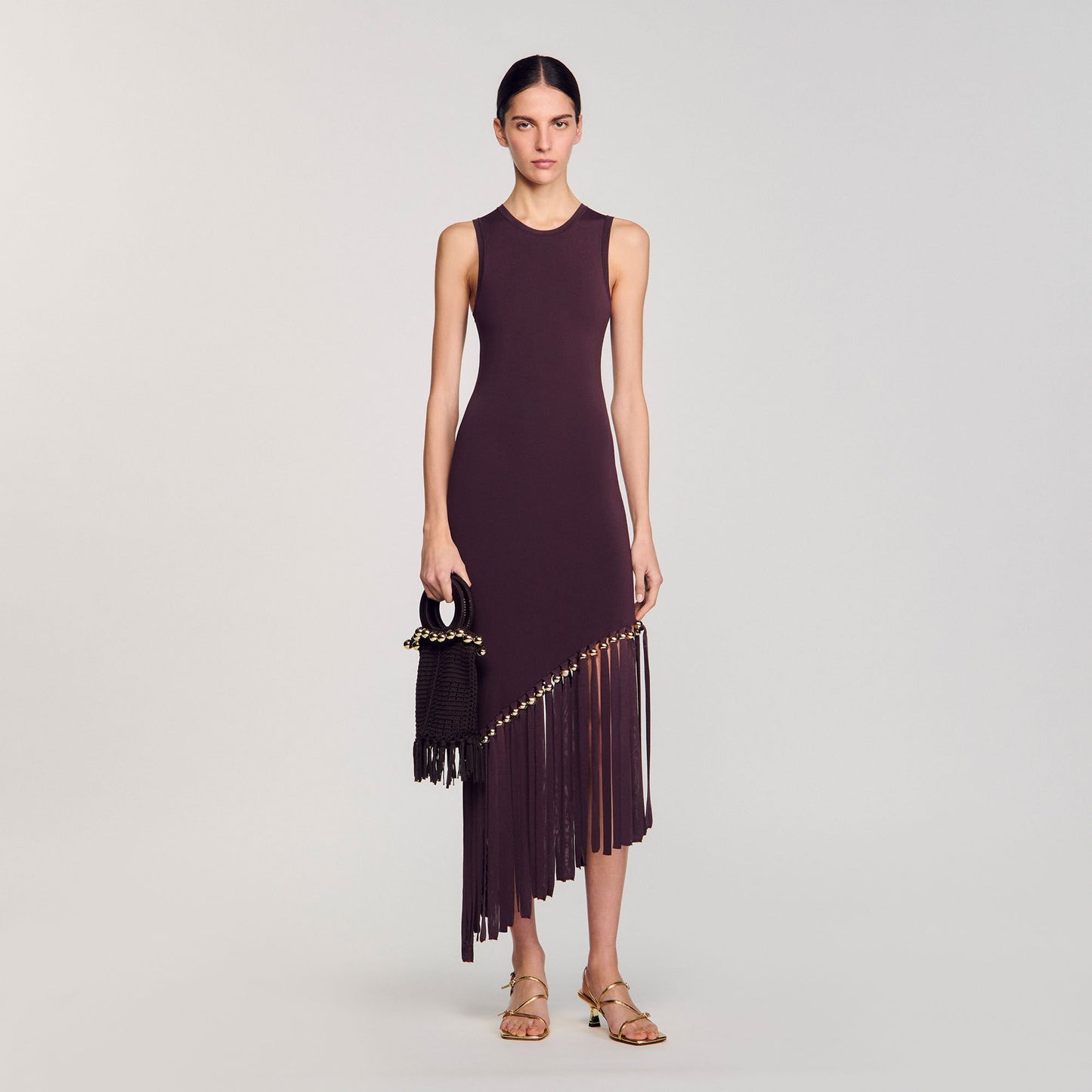 Swann Fringed And Beaded Maxi Dress Brown