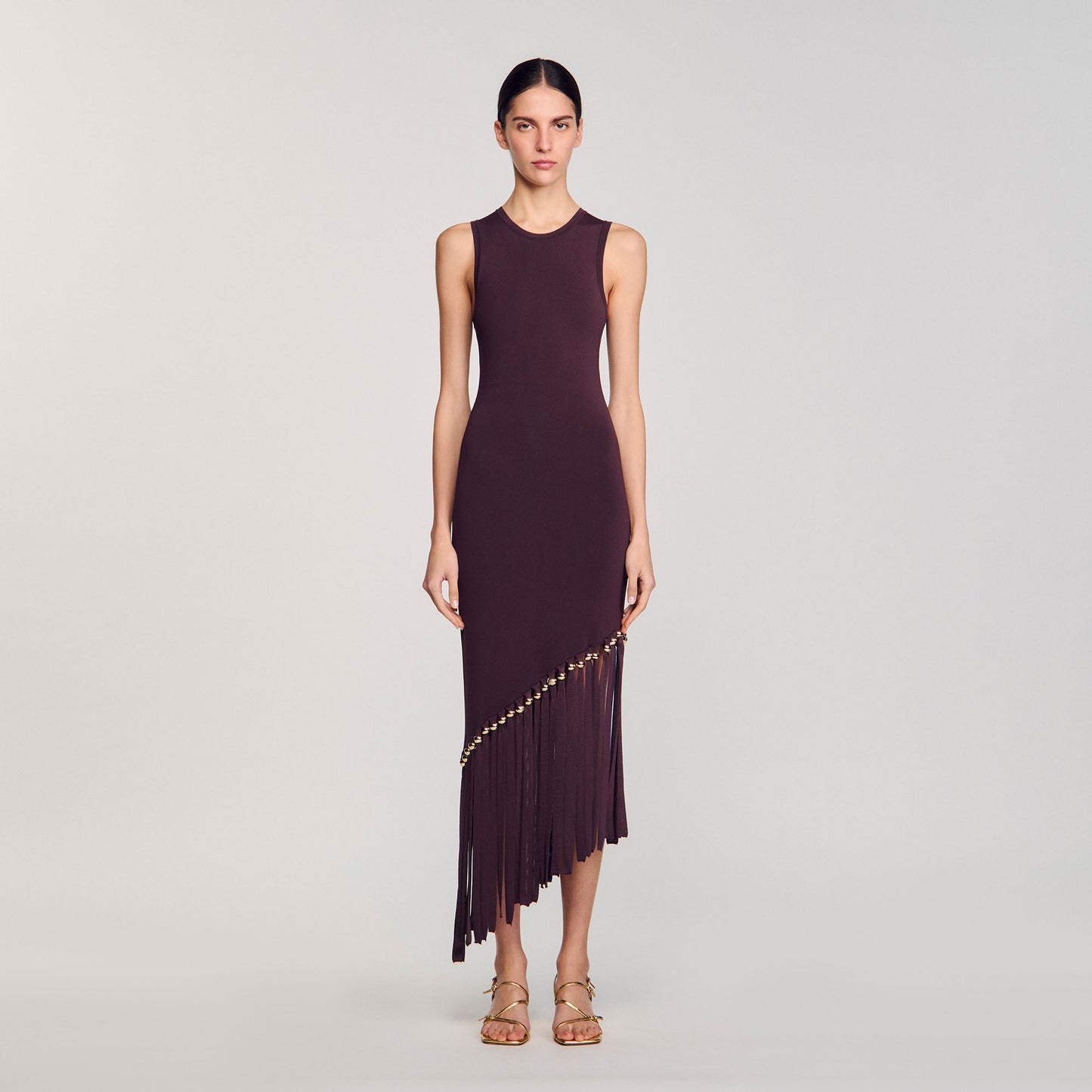 Swann Fringed And Beaded Maxi Dress Brown