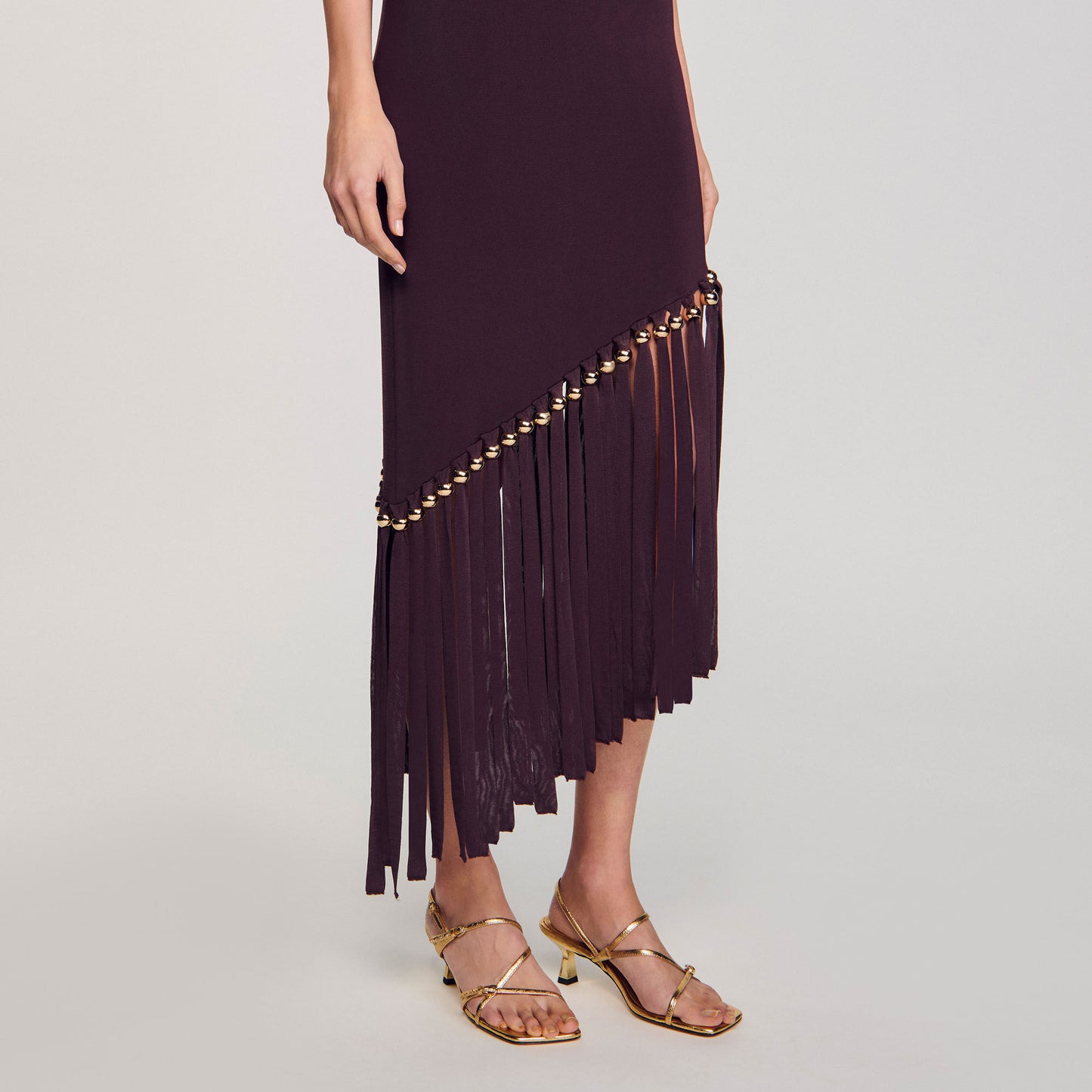 Swann Fringed And Beaded Maxi Dress Brown