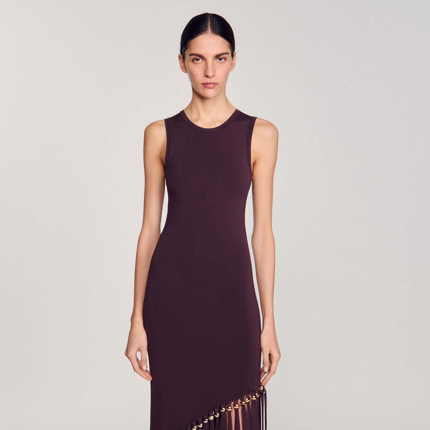 Swann Fringed And Beaded Maxi Dress Brown