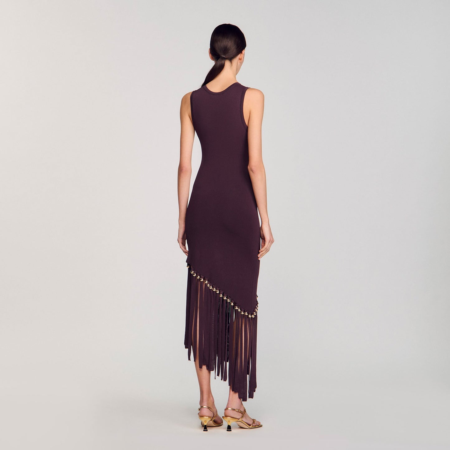 Swann Fringed And Beaded Maxi Dress Brown