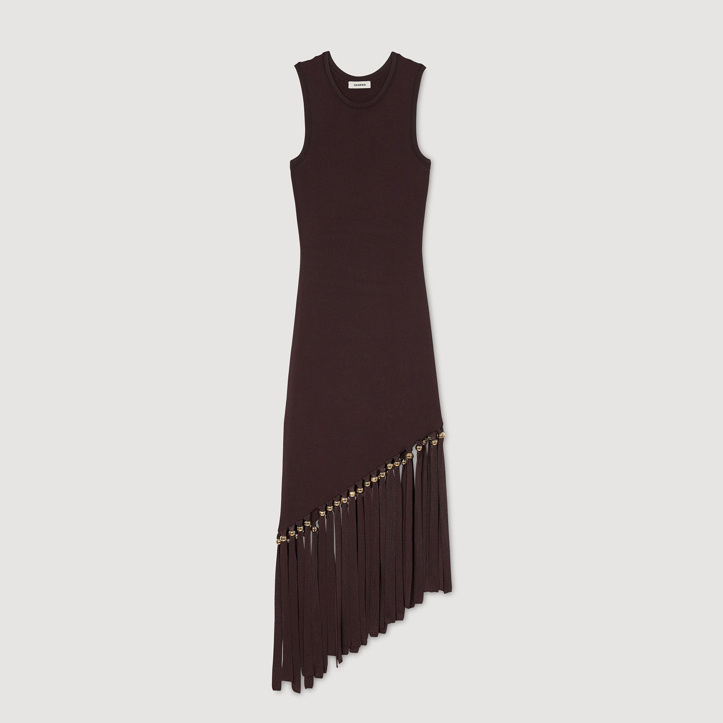 Swann Fringed And Beaded Maxi Dress Brown