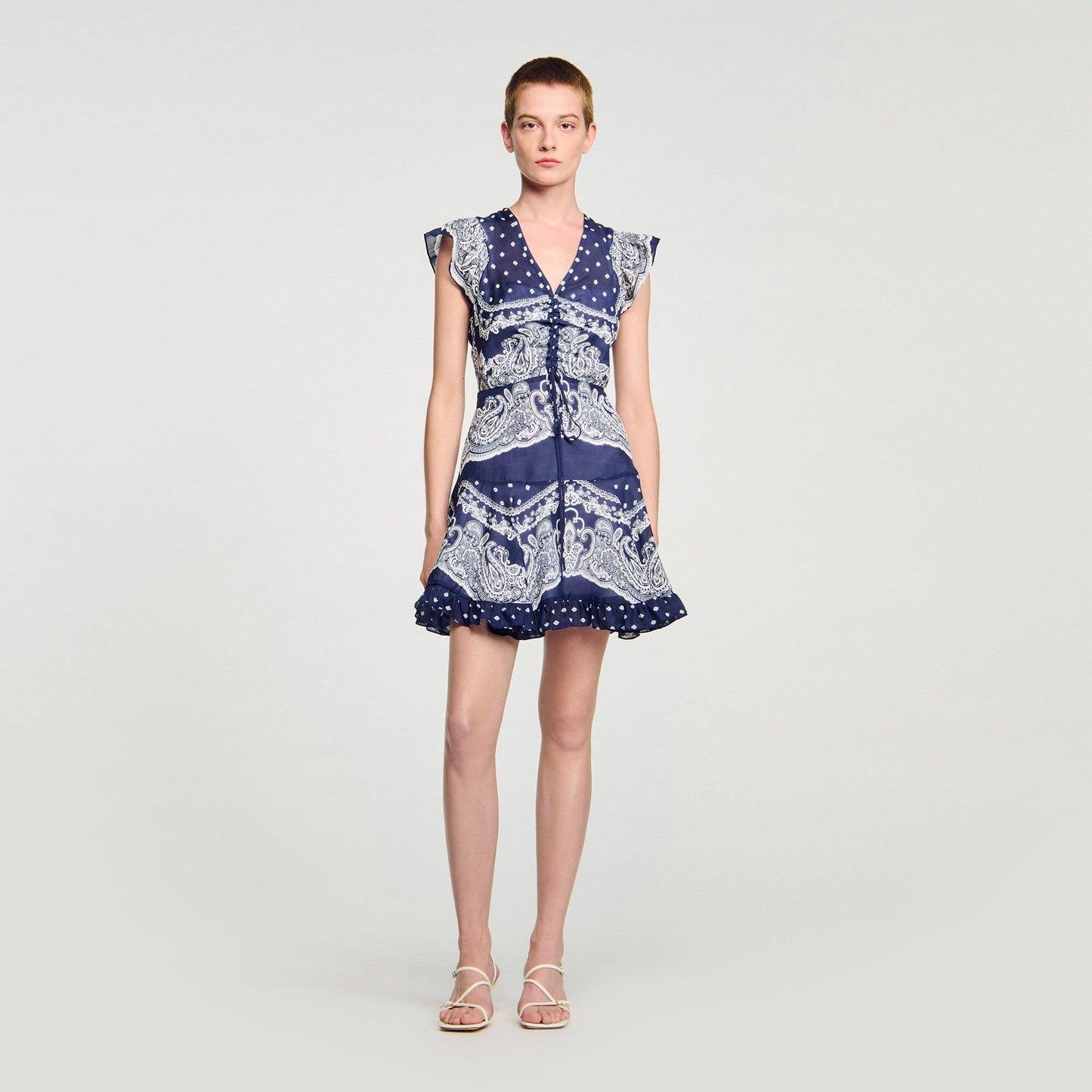 Orinna Short Bandana-Motif Dress Blu / White