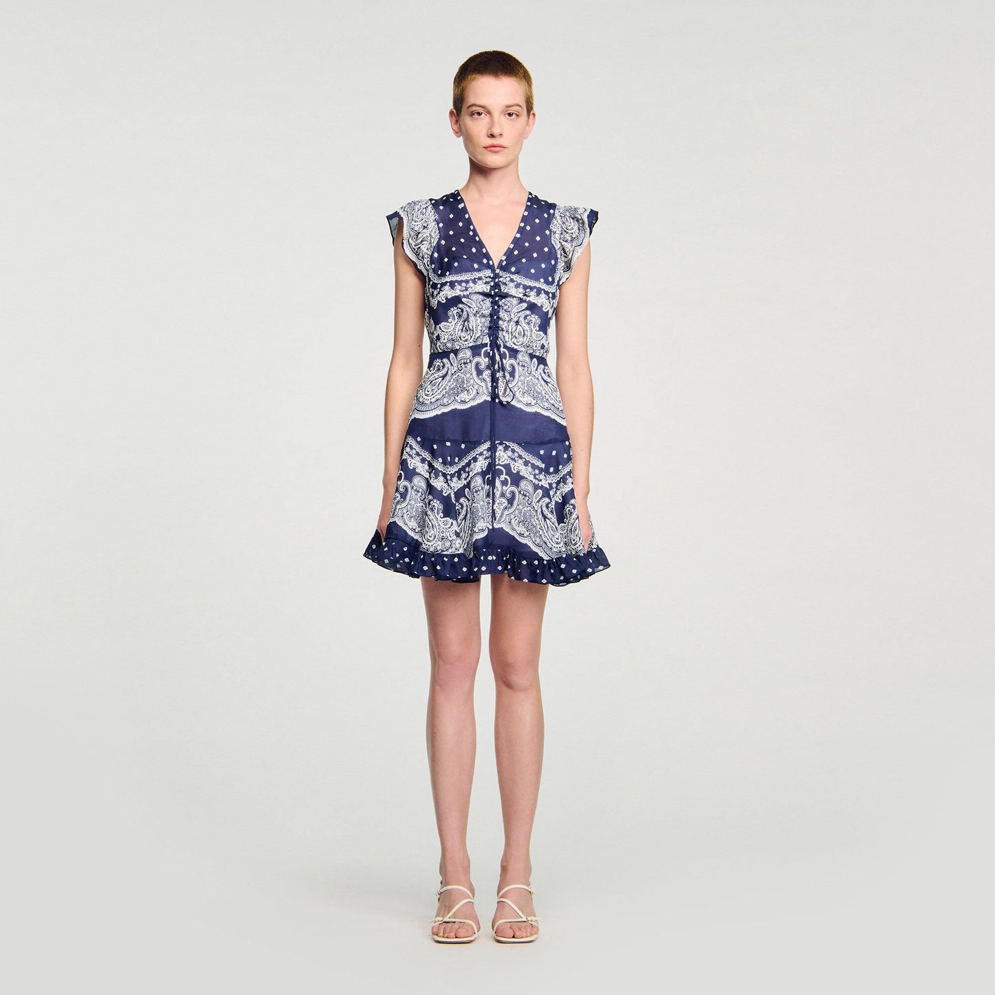 Orinna Short Bandana-Motif Dress Blu / White