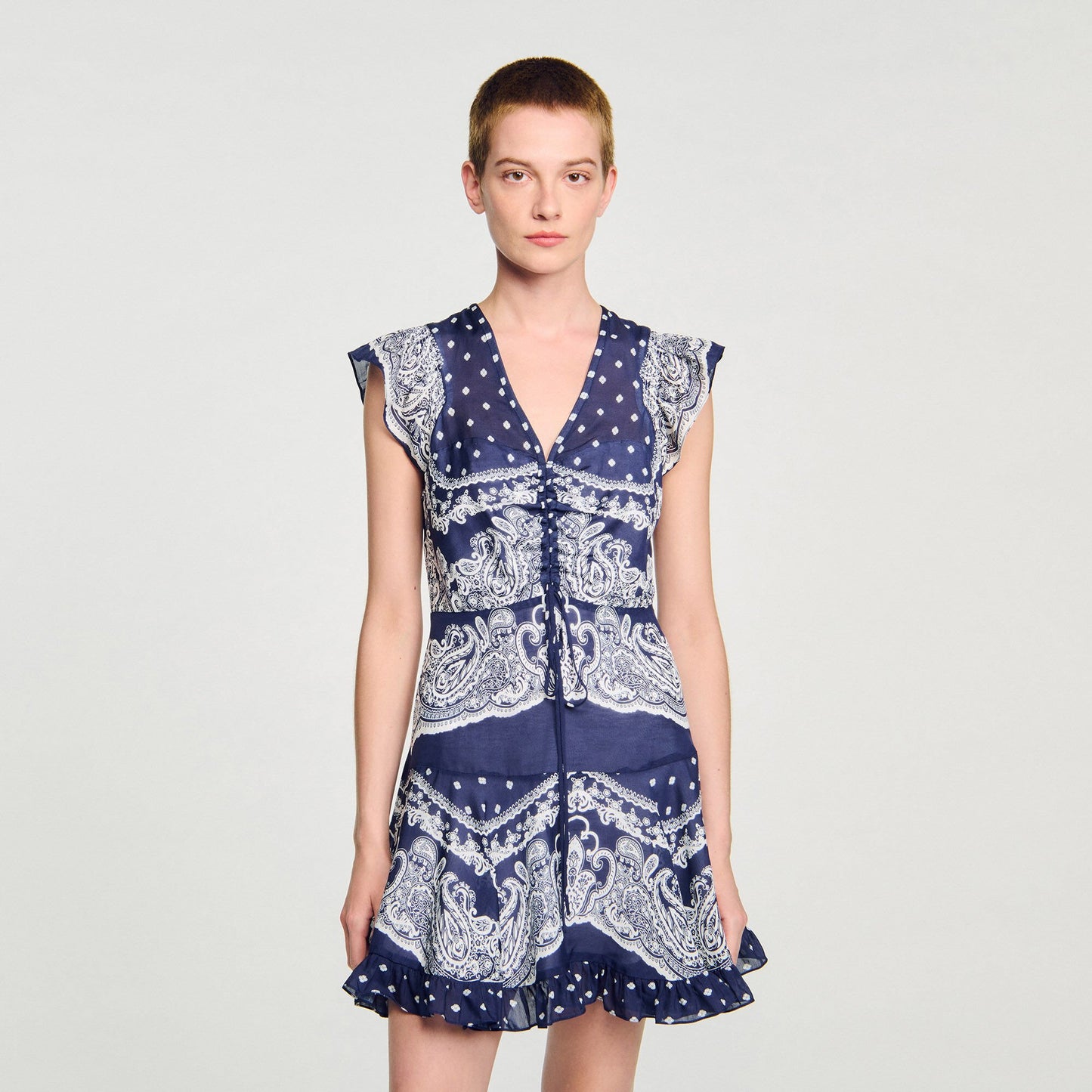 Orinna Short Bandana-Motif Dress Blu / White