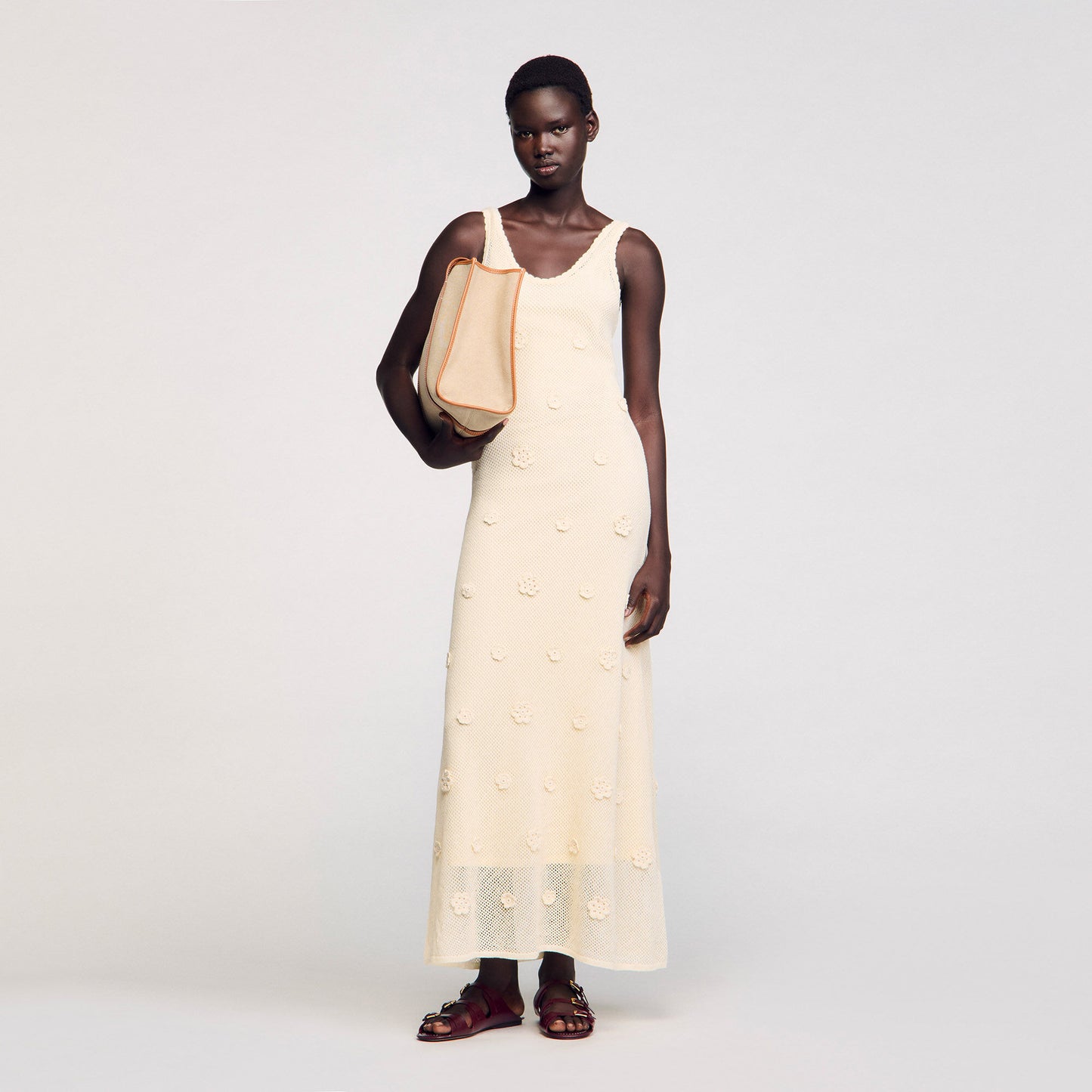 Bouquet Knit Maxi Dress Ecru