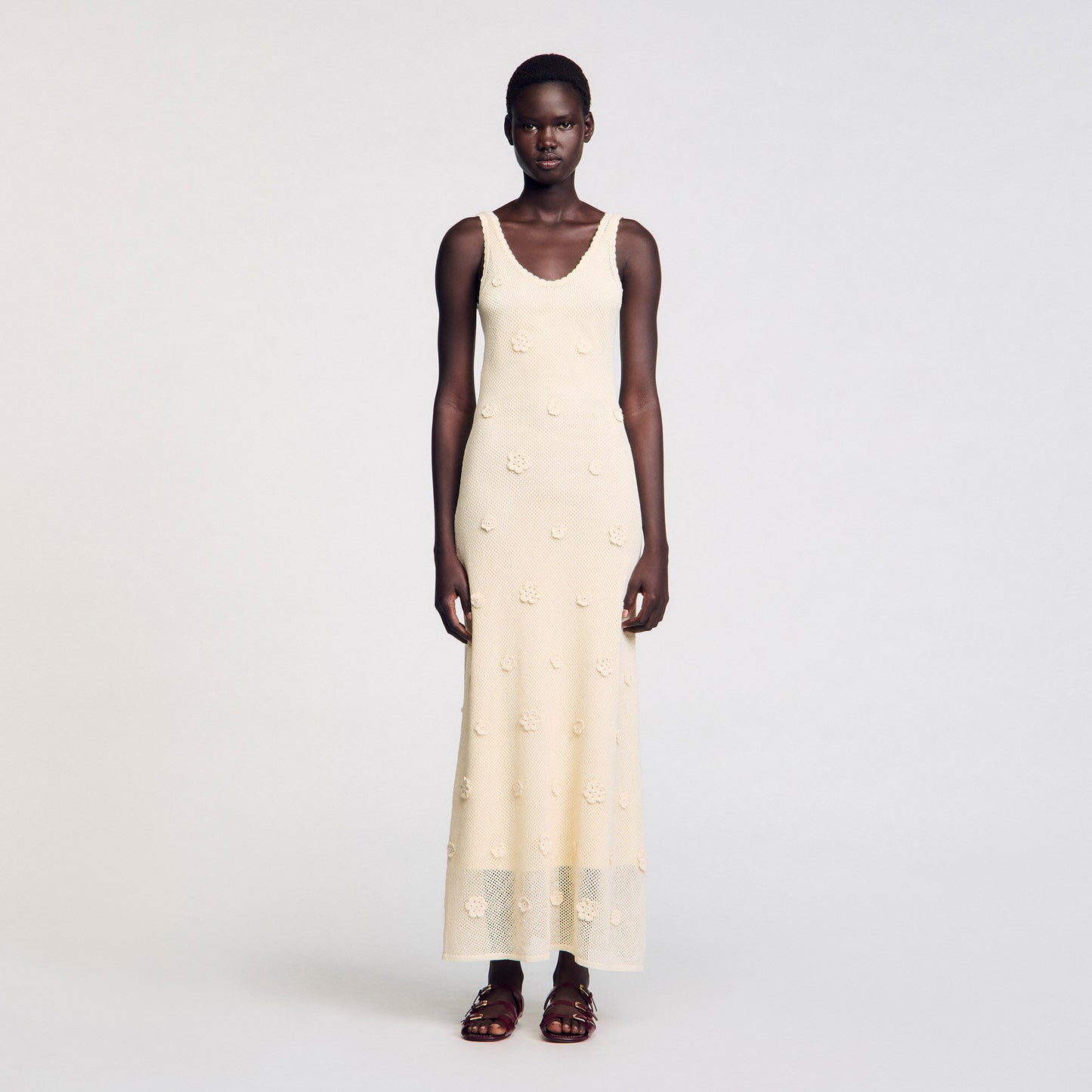 Bouquet Knit Maxi Dress Ecru