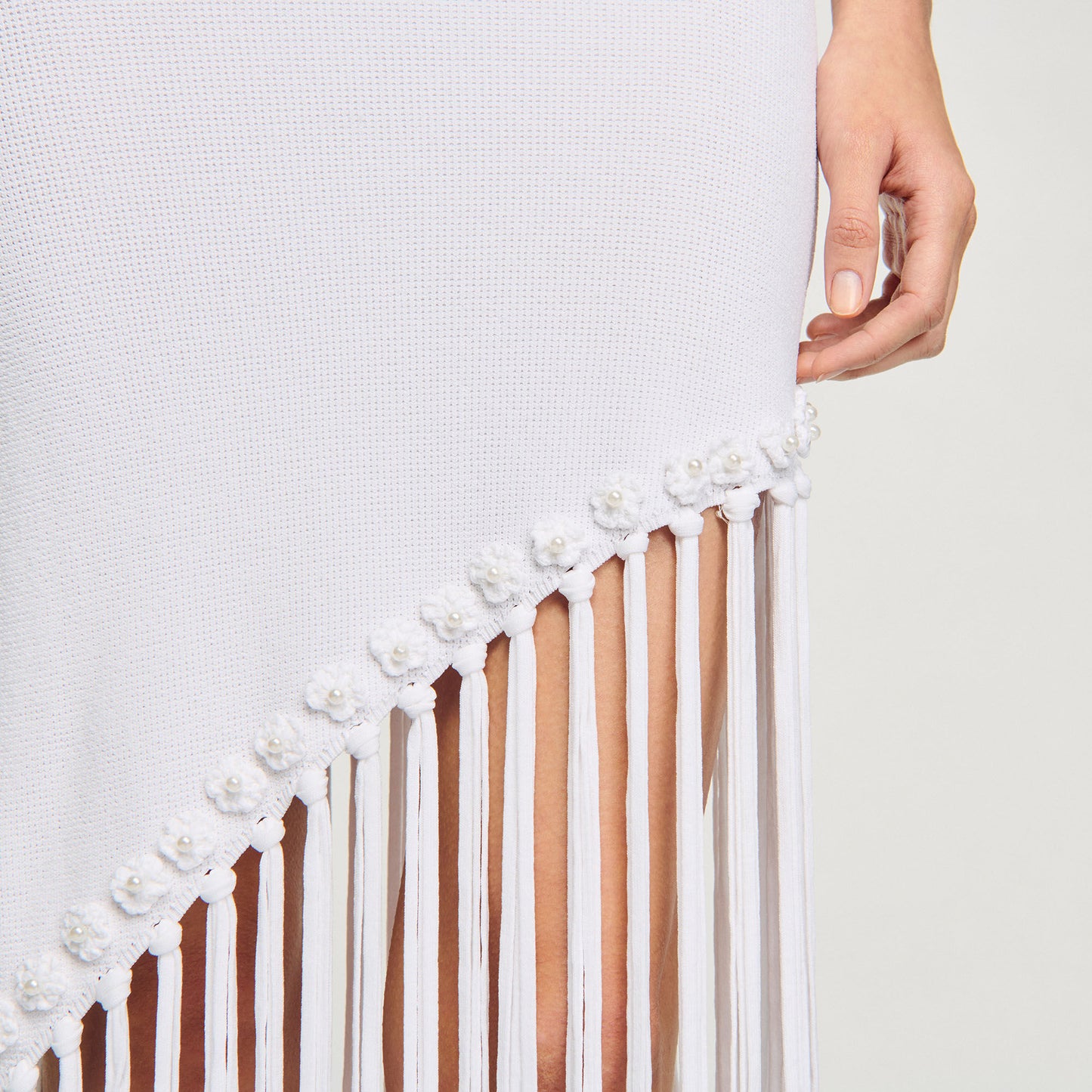 Heloise Fringed Crochet Maxi Dress White