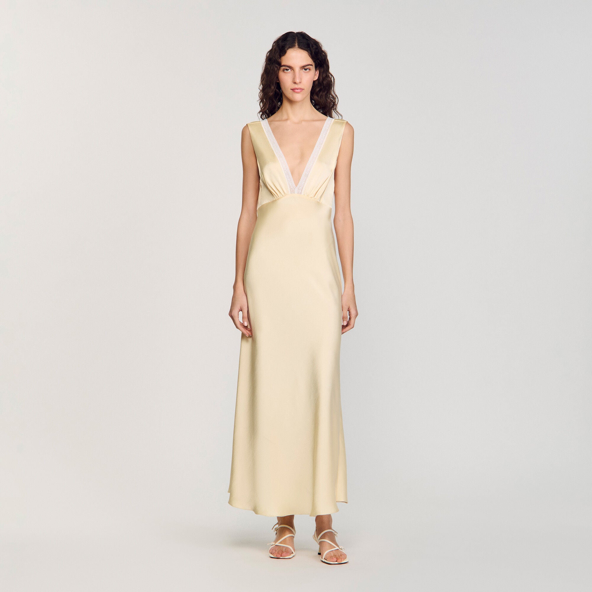 sandro yellow dress Shop Noelle Satin-Effect Maxi Dress Yellow for Woman Online