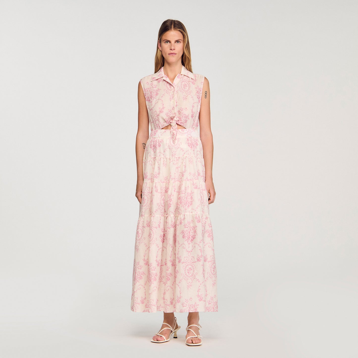 Canberra Maxi Dress With Classic Collar Pink / Ecru