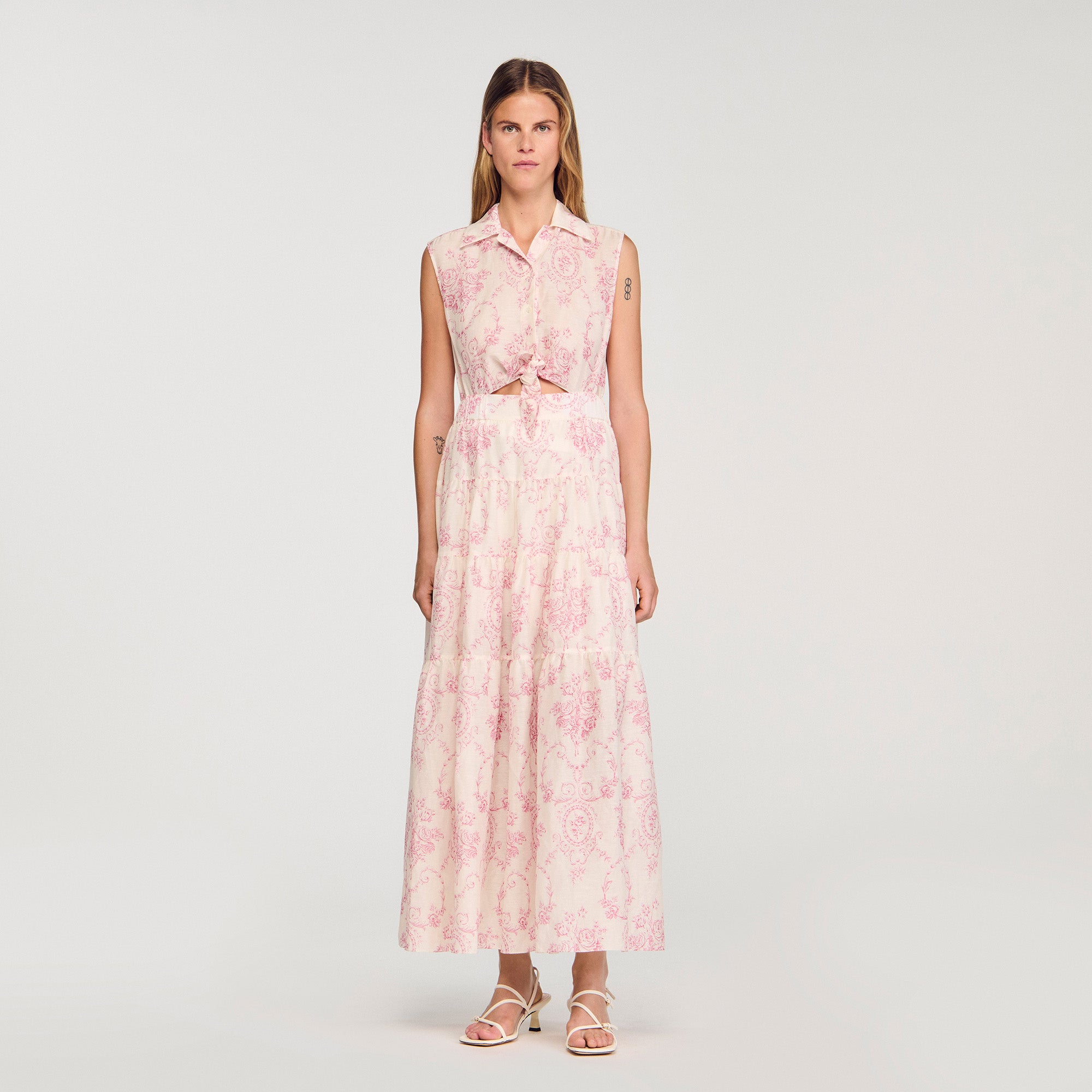 Canberra Maxi Dress With Classic Collar Pink / Ecru