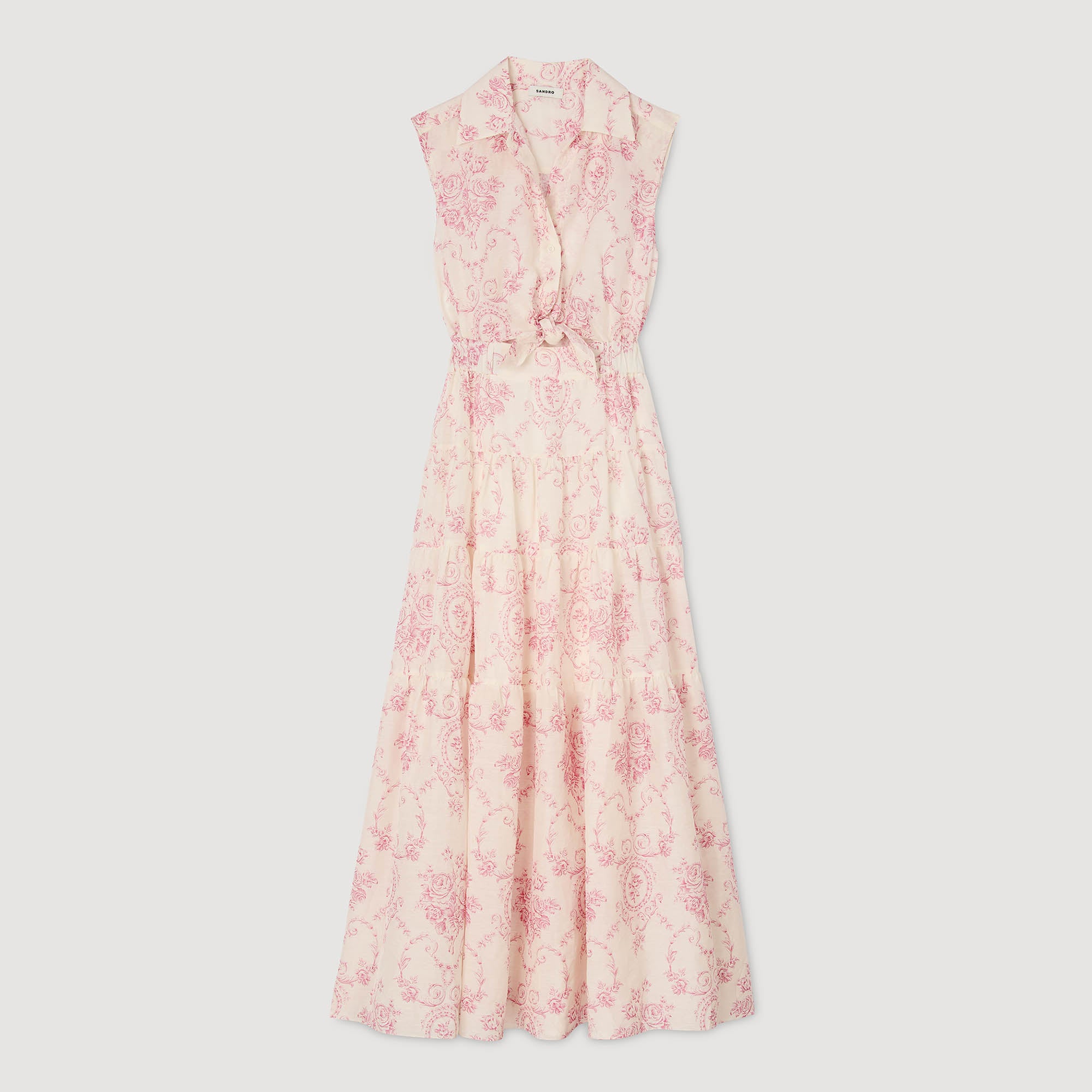 Canberra Maxi Dress With Classic Collar Pink / Ecru
