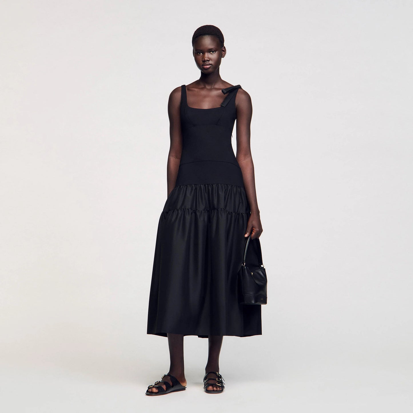 Lolie Long Dual-Material Dress Black