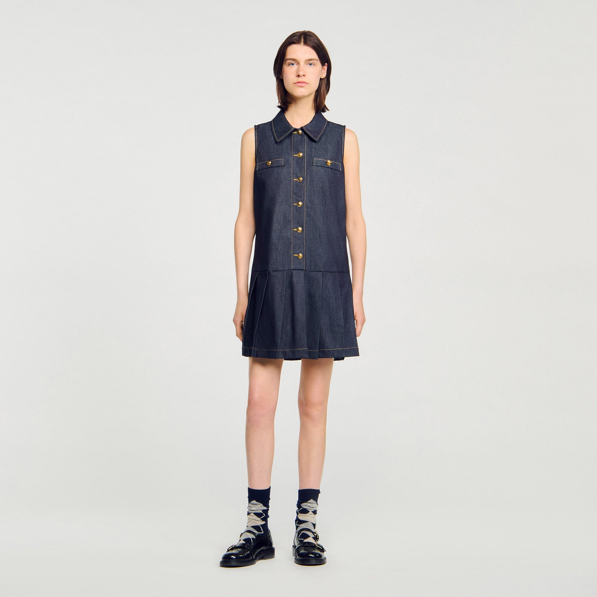 Virgie Short Denim Dress Deep Blu