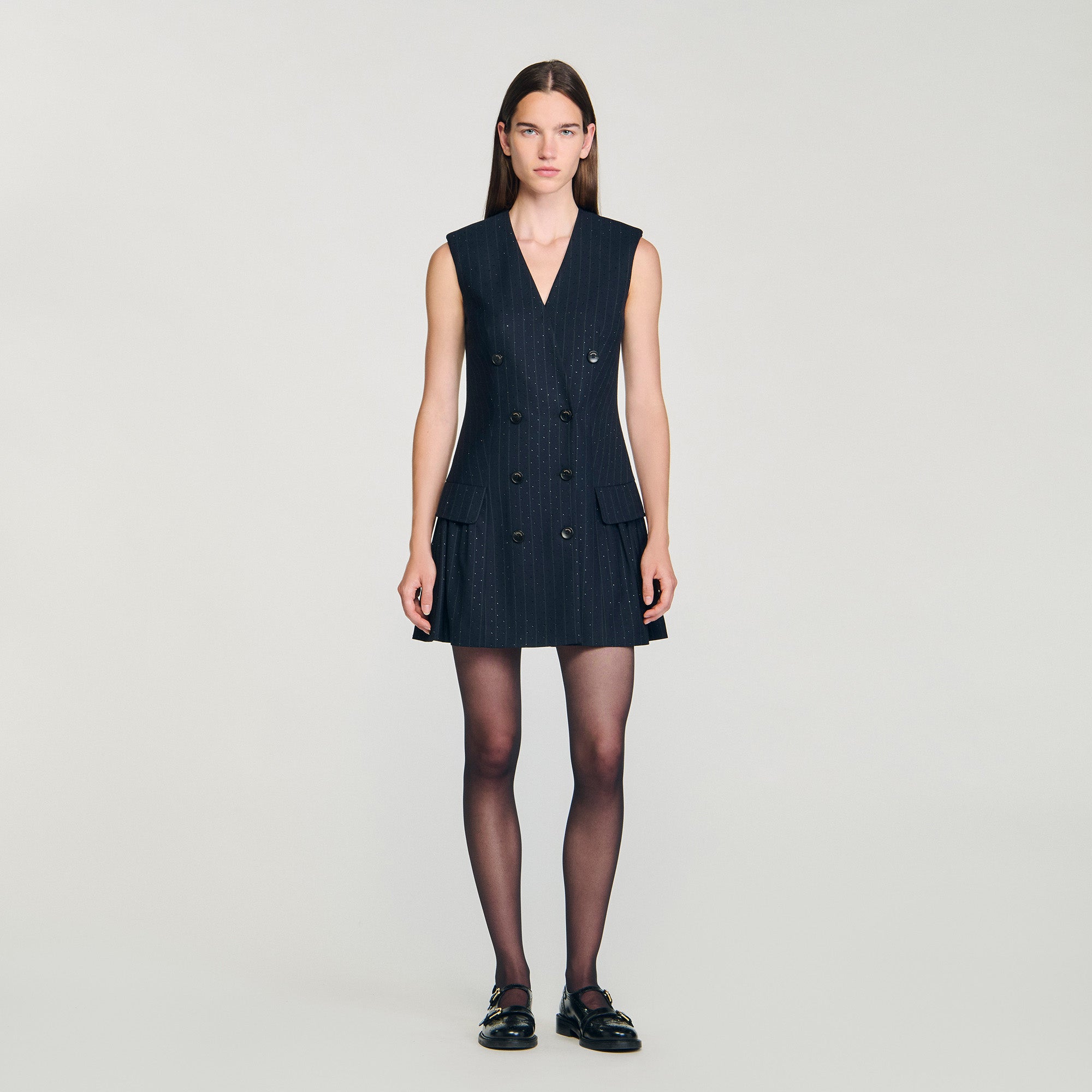 Ezianne Short Rhinestone Suit Dress Navy Blue