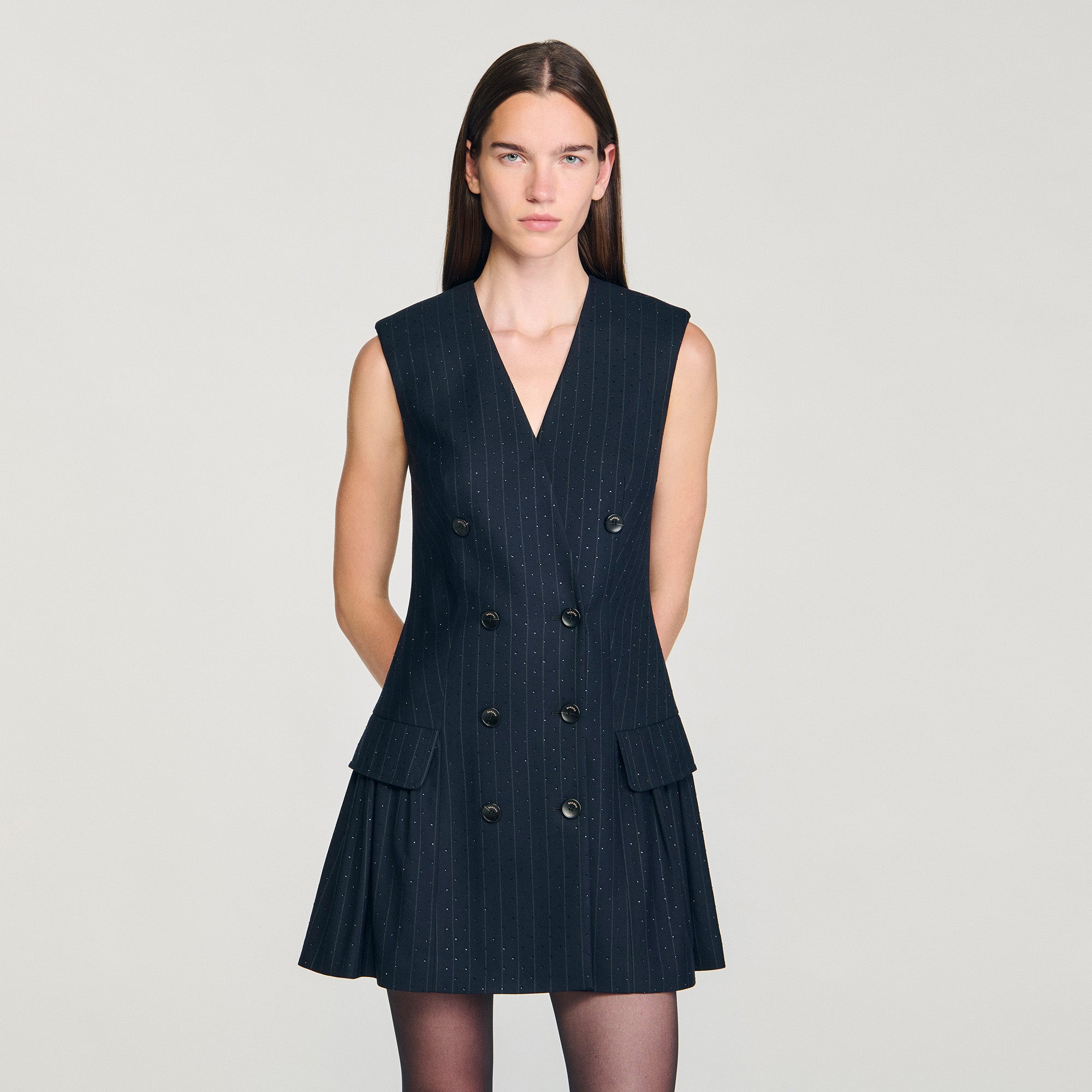 Ezianne Short Rhinestone Suit Dress Navy Blue