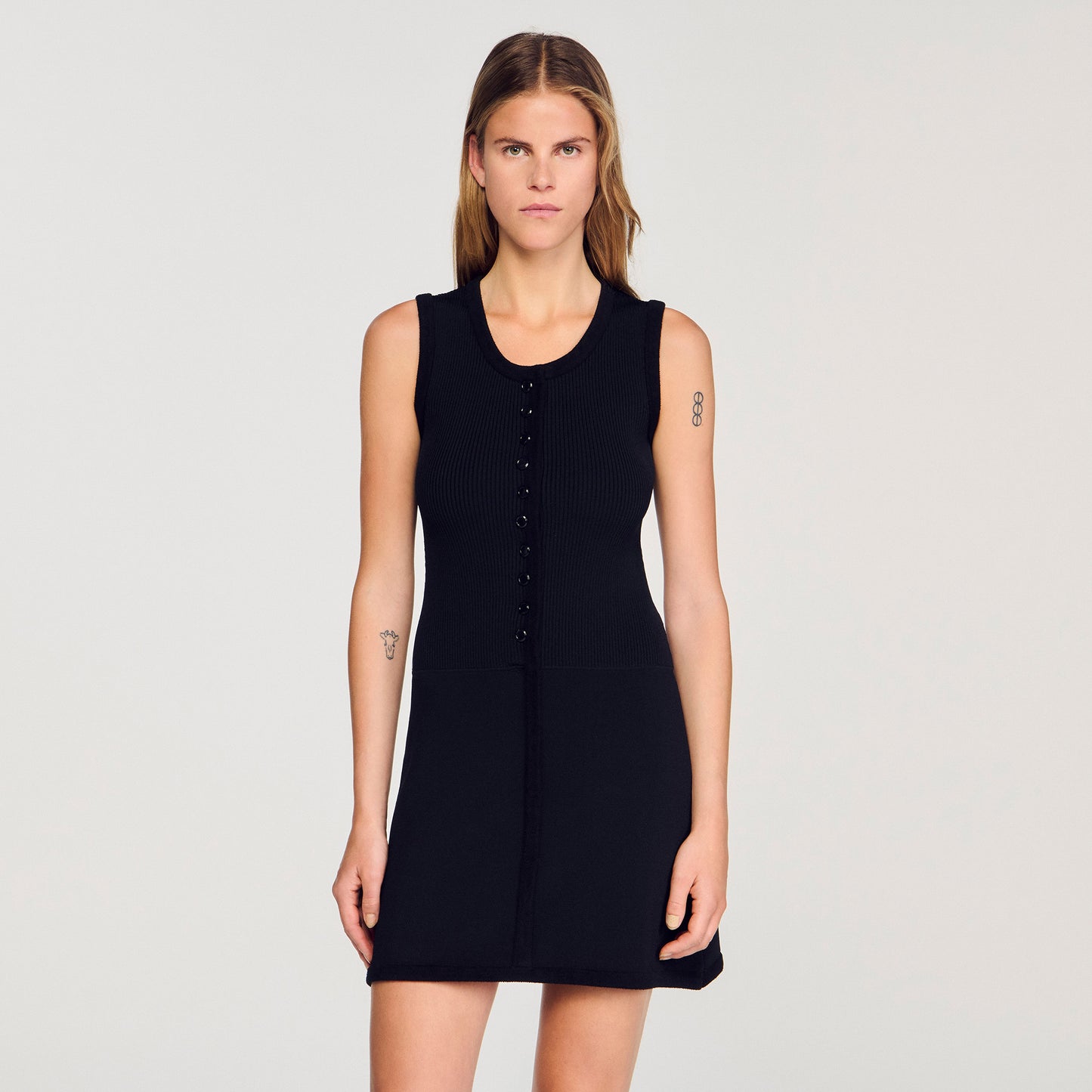 Axelia Short Ribbed Knit Dress Black