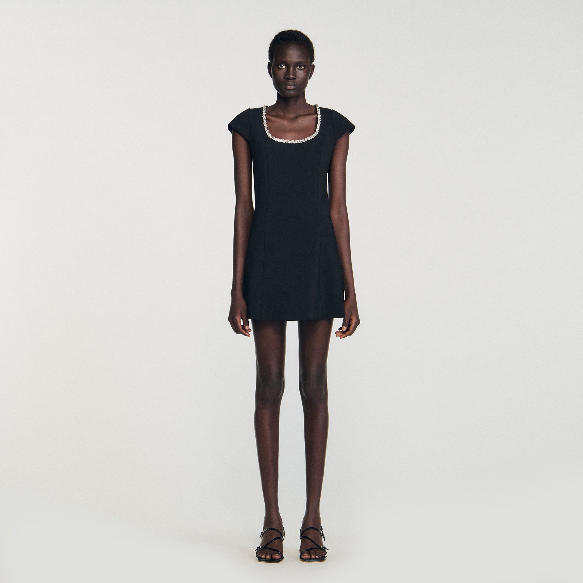 Astra Short Dress With Rhinestone Collar Black