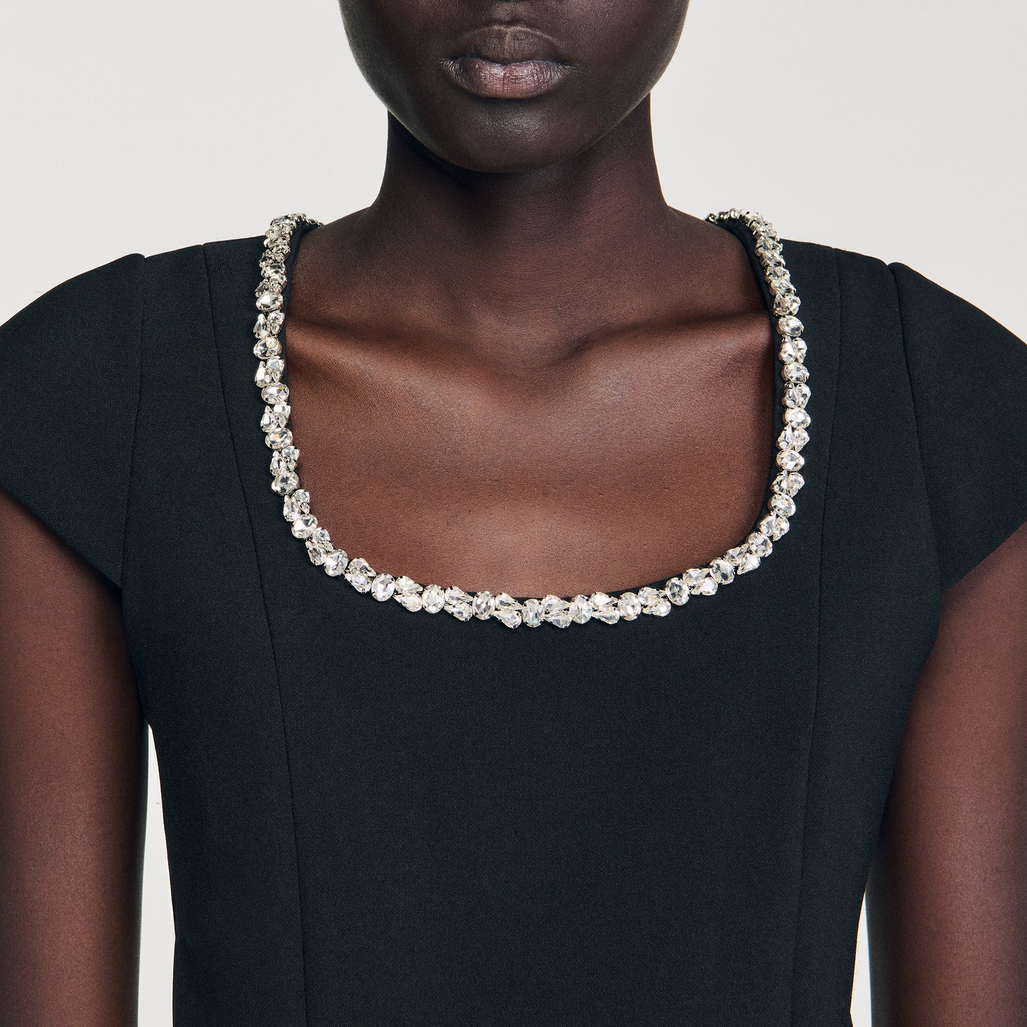 Astra Short Dress With Rhinestone Collar Black