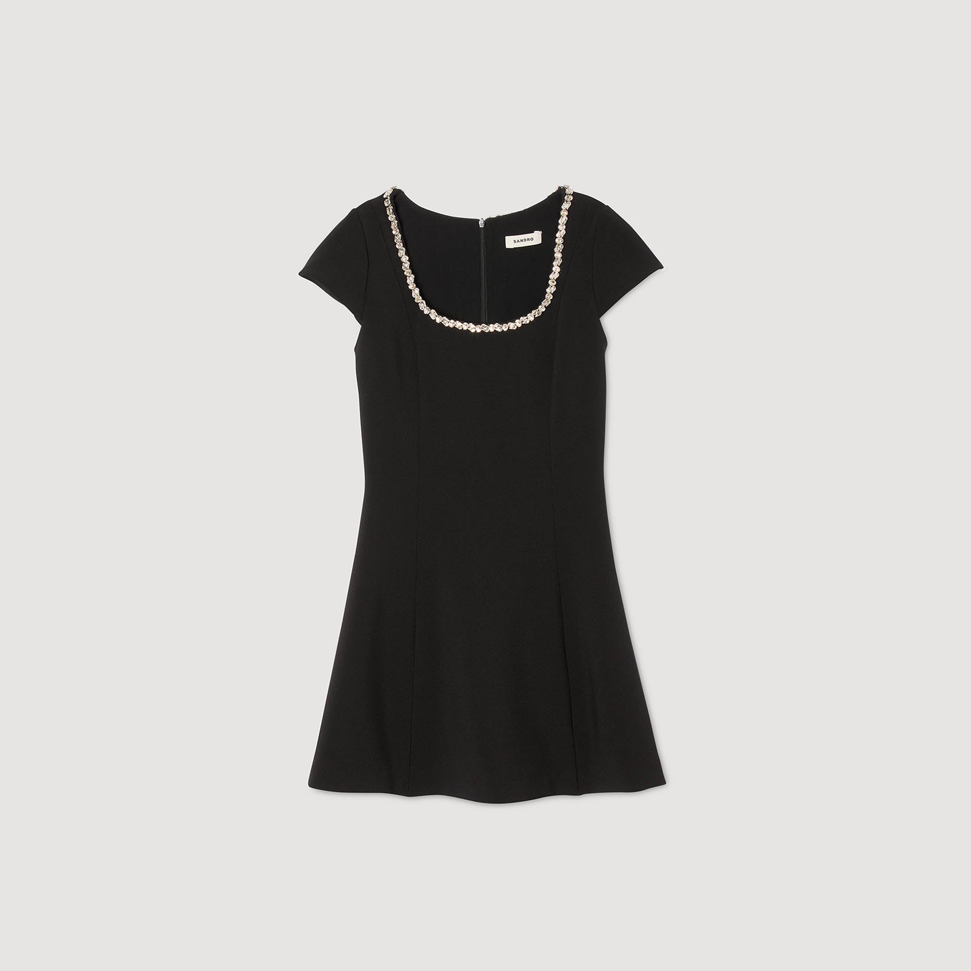 Astra Short Dress With Rhinestone Collar Black