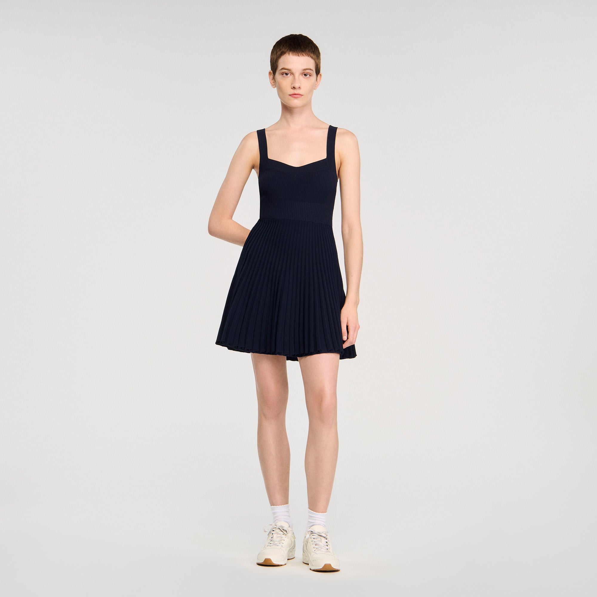 Shop Magdaleine Short Knit Dress Navy Blue for Woman Online - Sandro UAE Shop Magdaleine Short Knit Dress Navy Blue for Woman Online - Sandro UAE