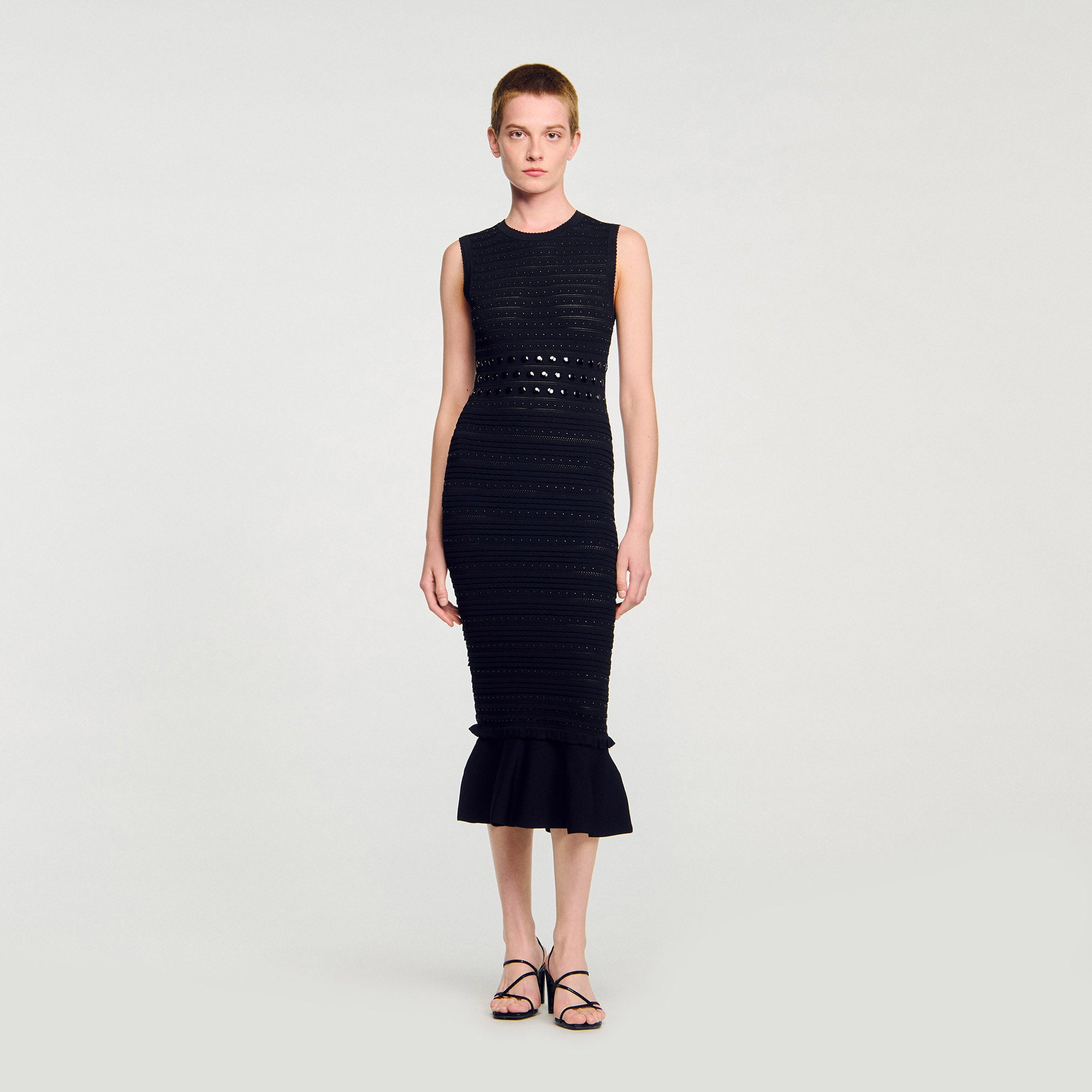 sandro knit maxi dress with studs SANDRO KNIT MAXI DRESS WITH STUDS- BLACK