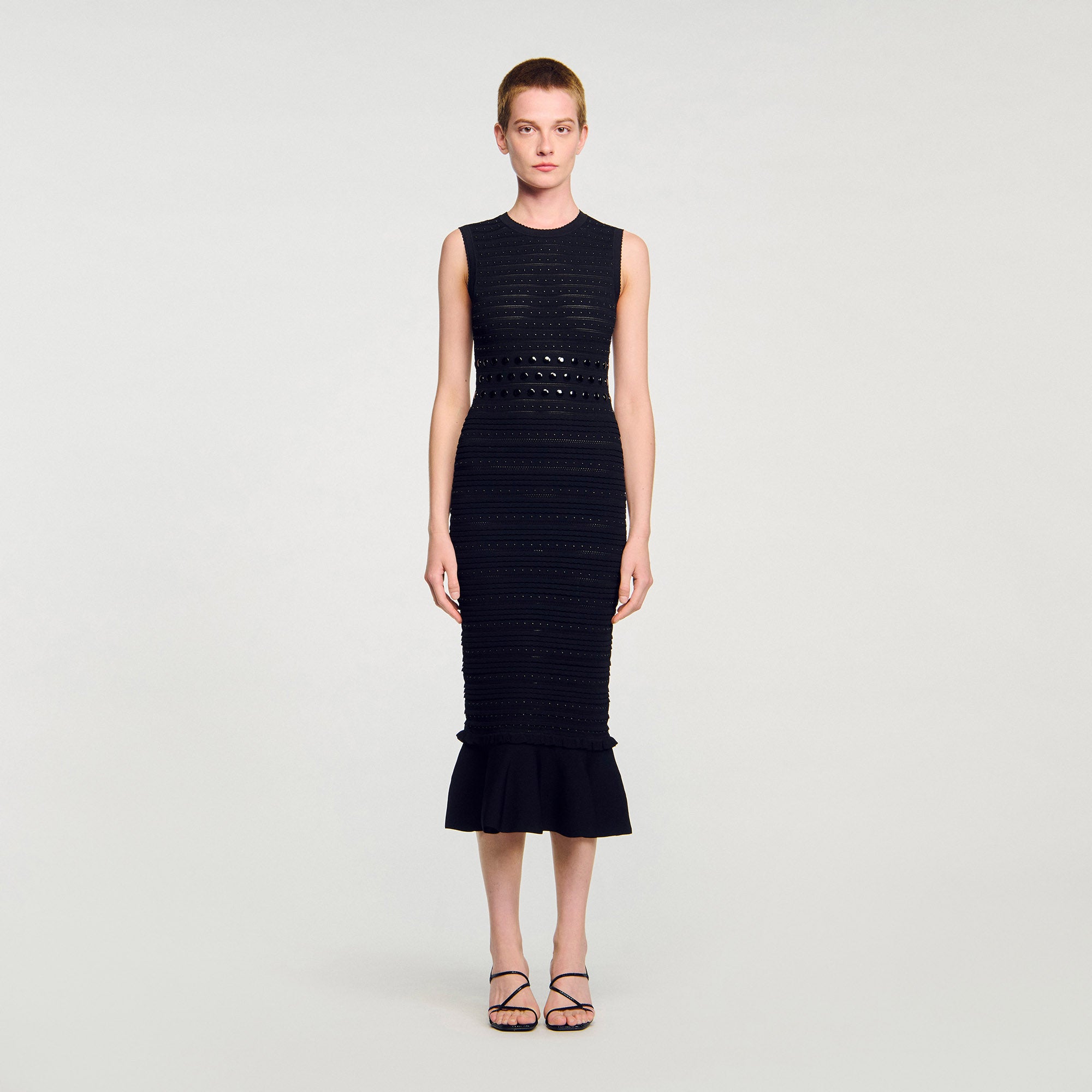 Nefertiti Knit Maxi Dress With Studs Black