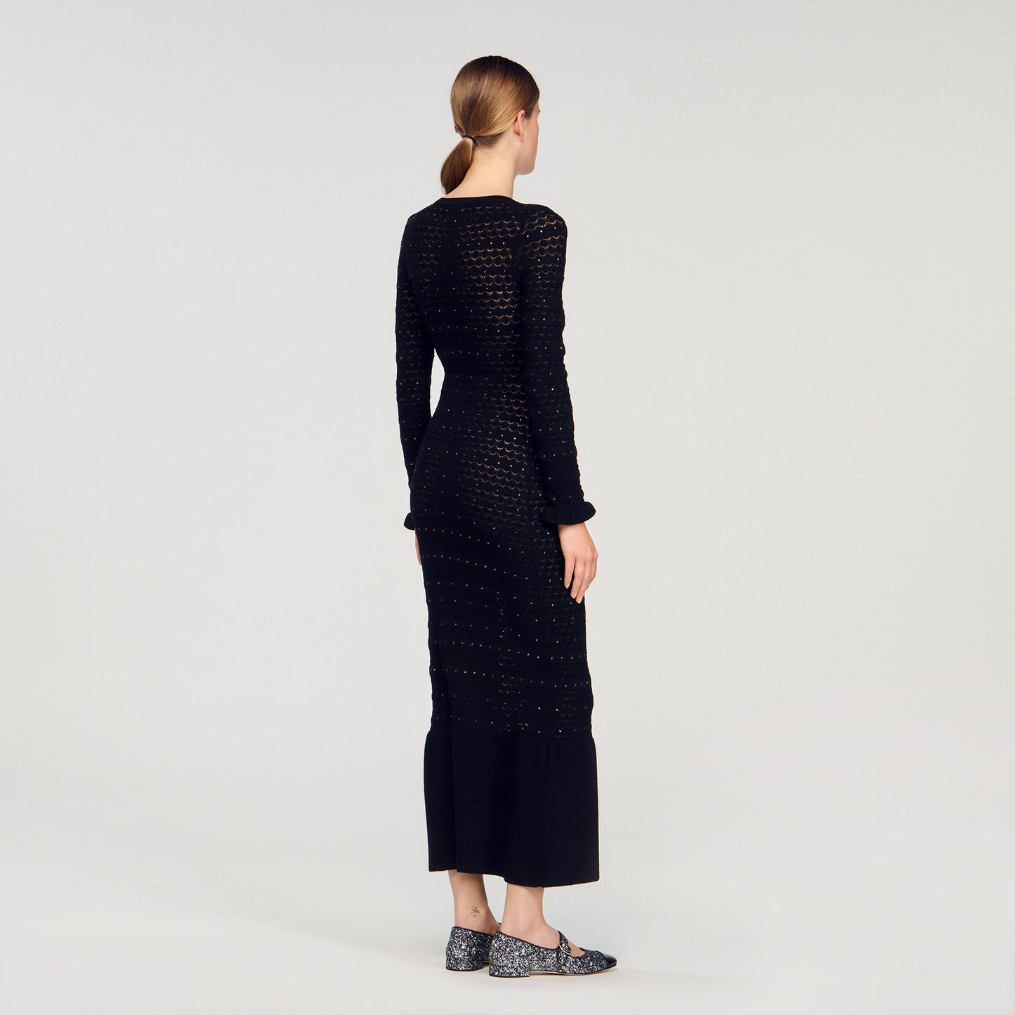 Clemence Rhinestone Knit Maxi Dress Black