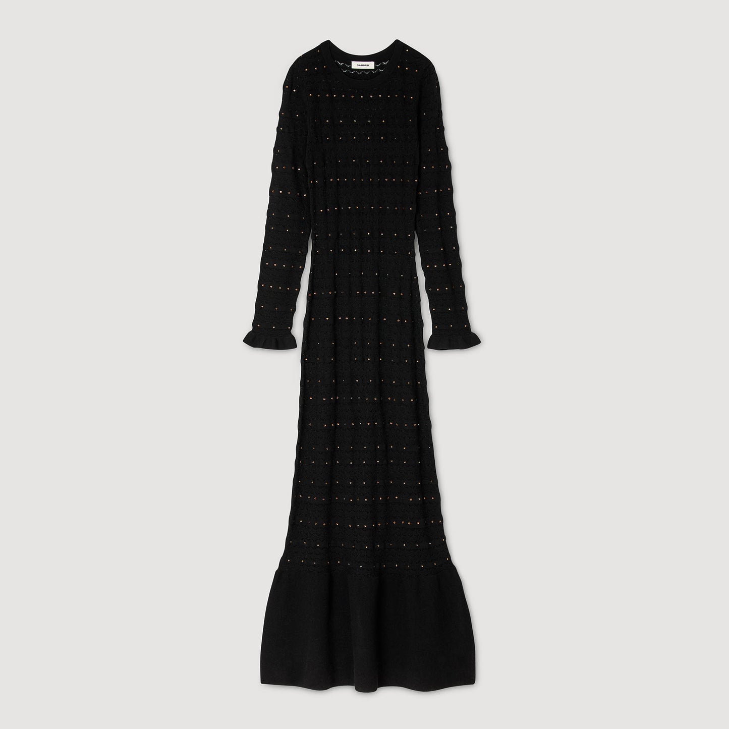 Clemence Rhinestone Knit Maxi Dress Black