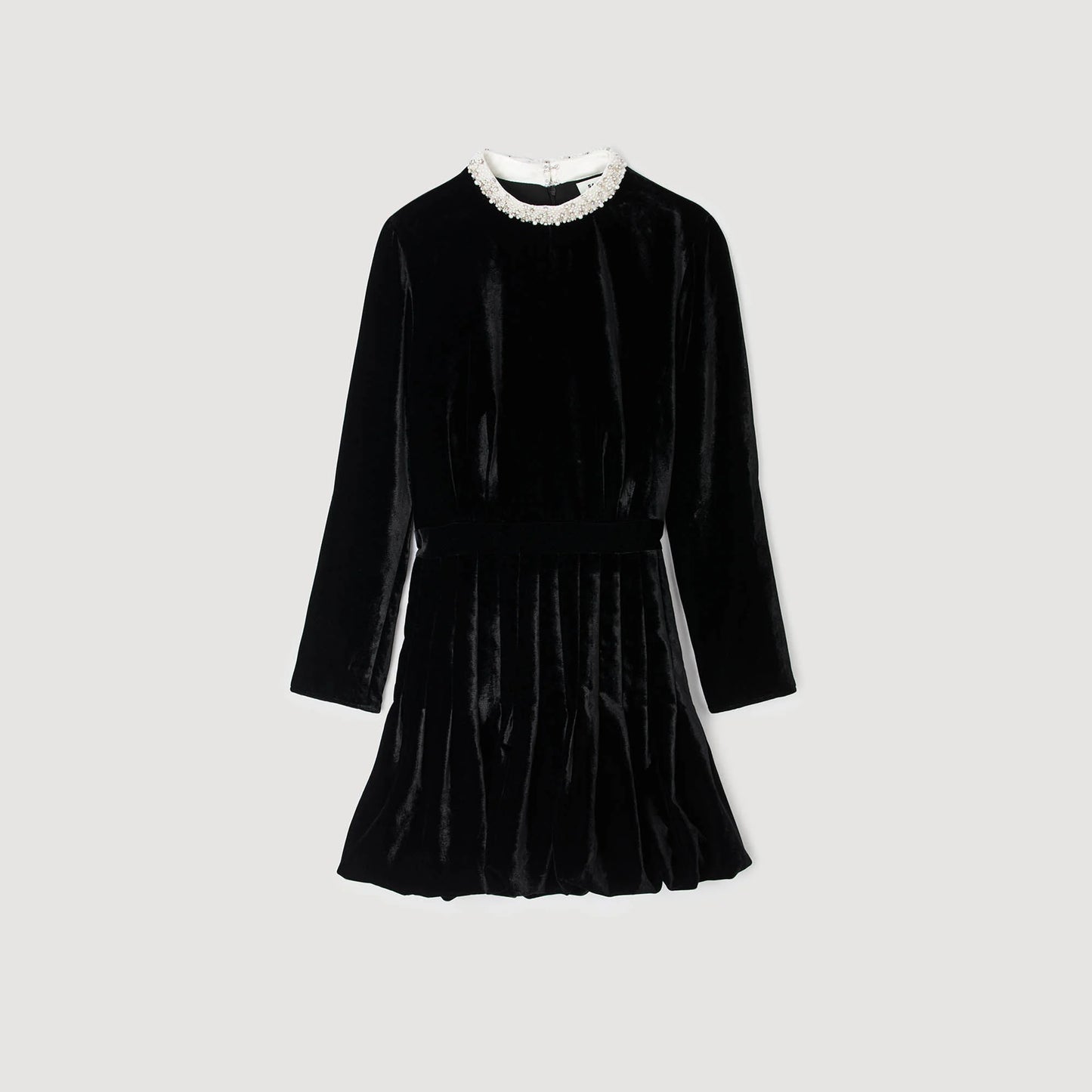 Amalia Beaded Velvet Short Dress Black