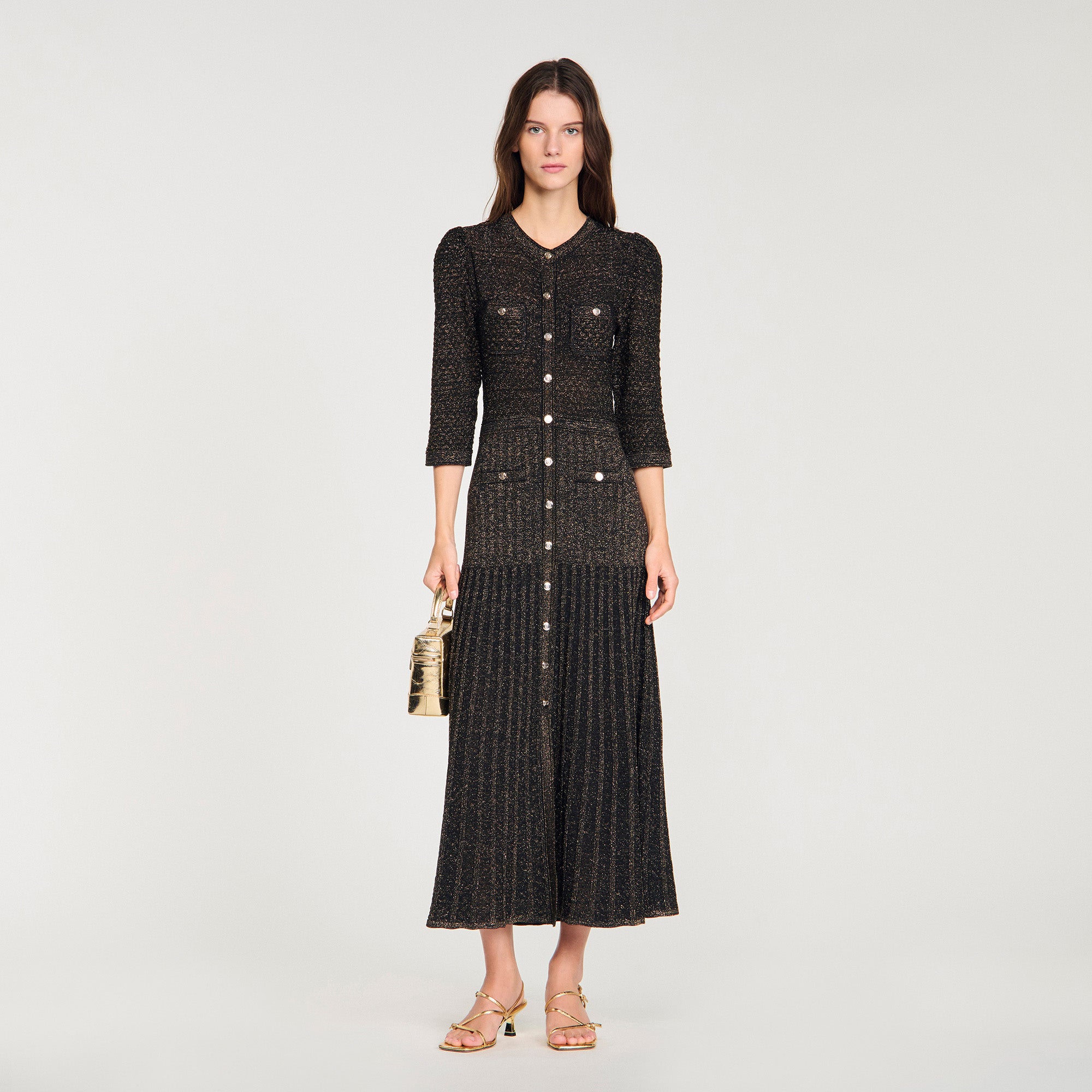 Shop Ramia Pointelle Knit Midi Dress Black for Woman Online - Sandro UAE Shop Ramia Pointelle Knit Midi Dress Black for Woman Online - Sandro UAE