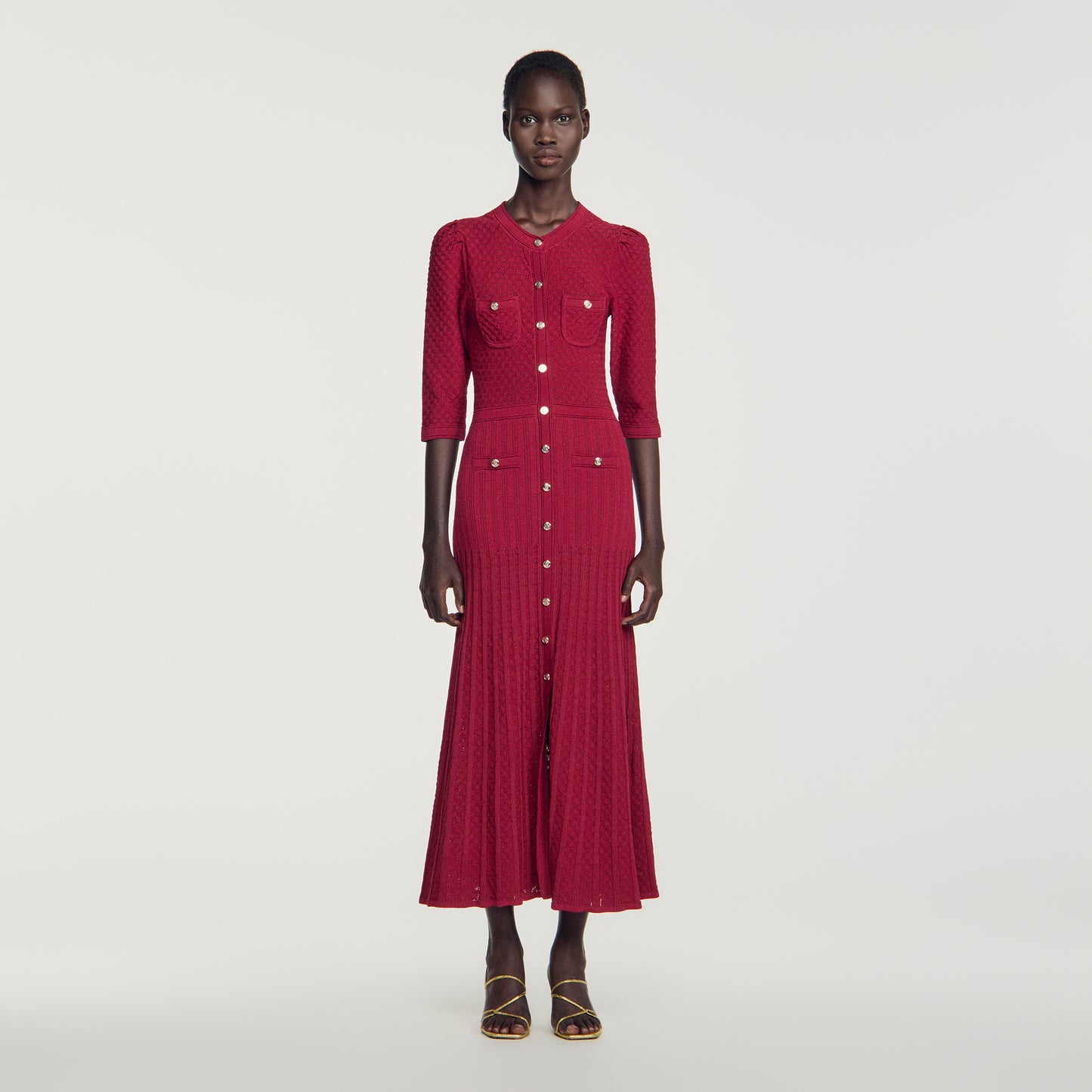 Ramia Pointelle knit midi dress Bordeaux