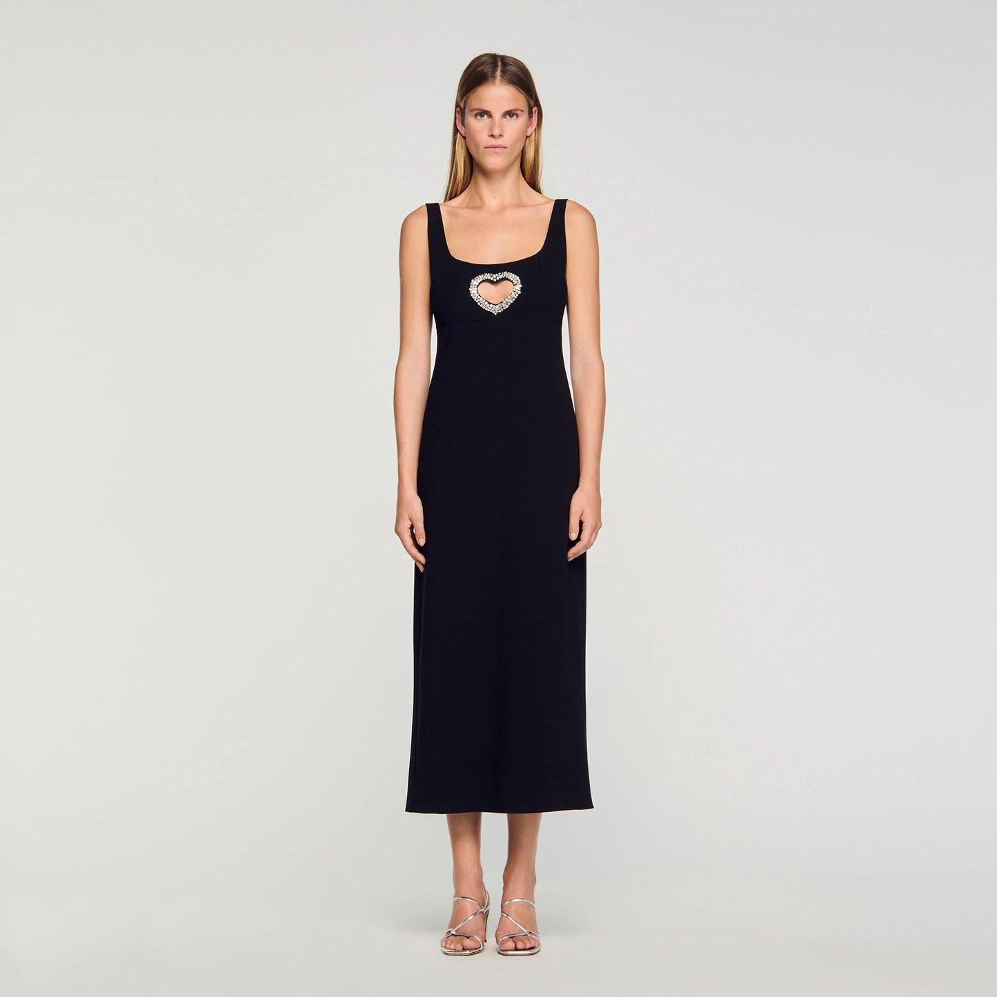 Sienna Rhinestone Heart Maxi Dress Black