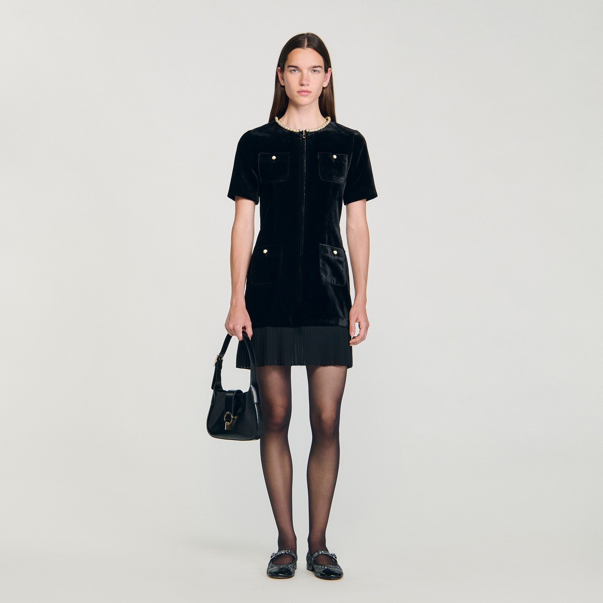 sandro velvet dress Isadora Short Velvet Dress Black