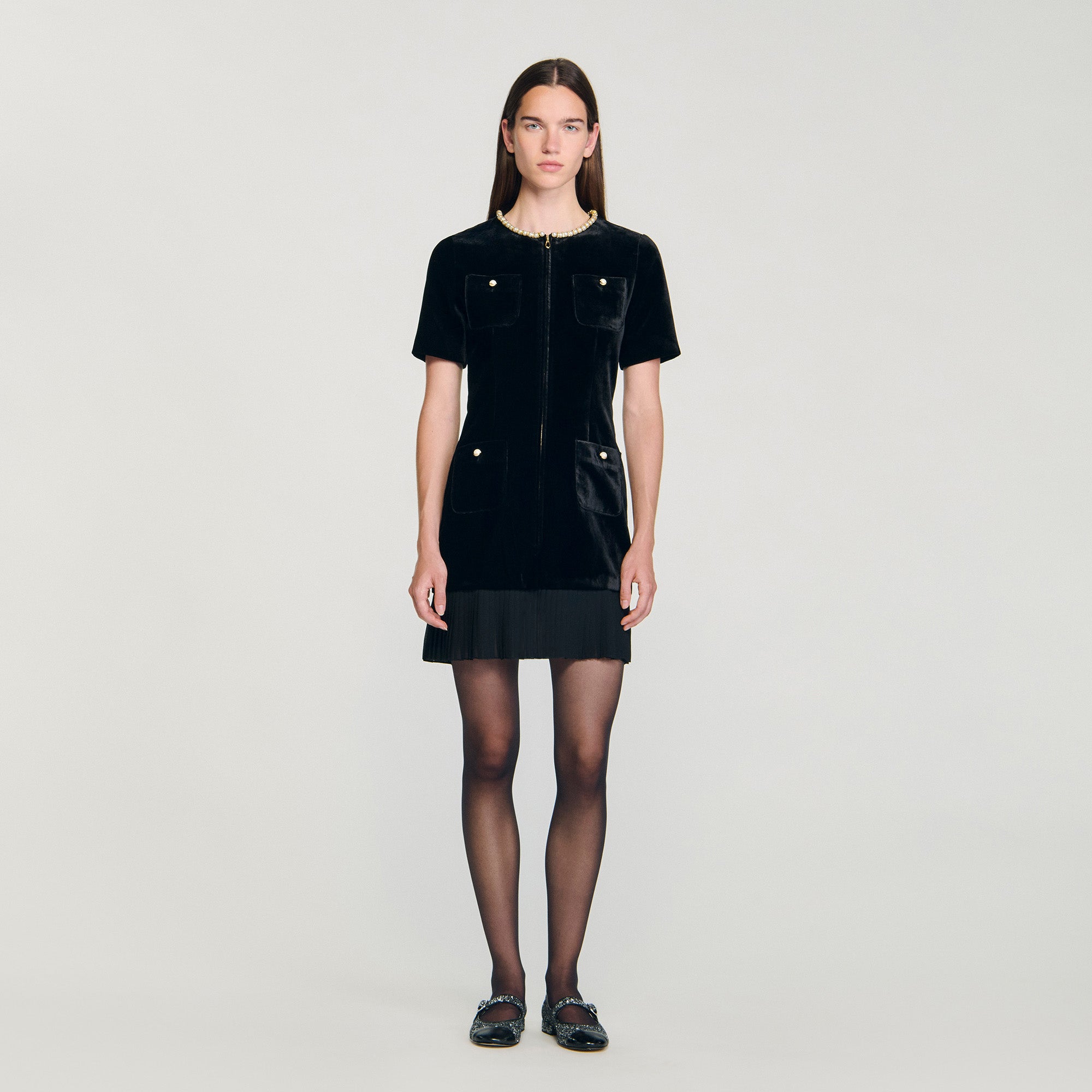 Isadora Short Velvet Dress Black