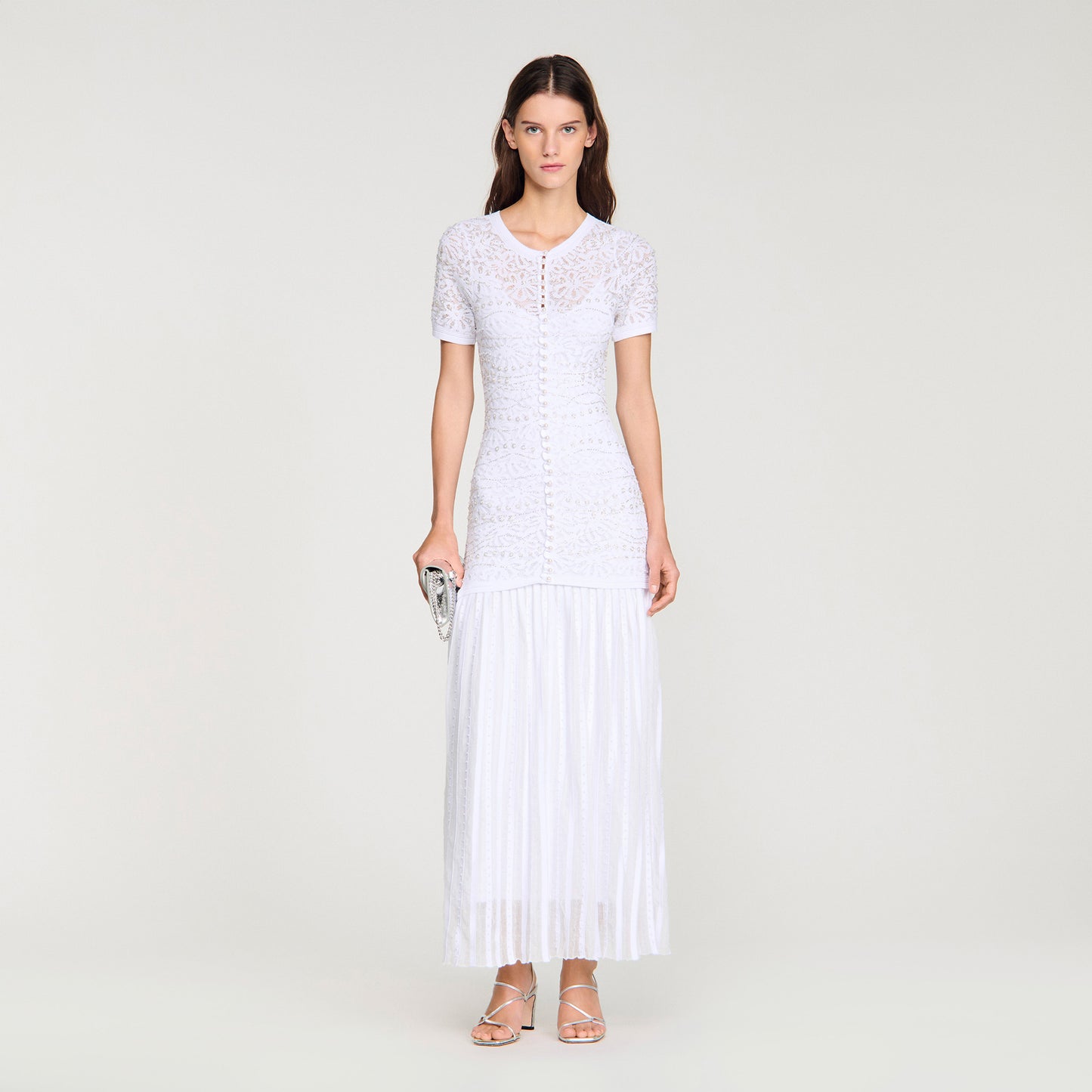 Levana Beaded Knit Maxi Dress White