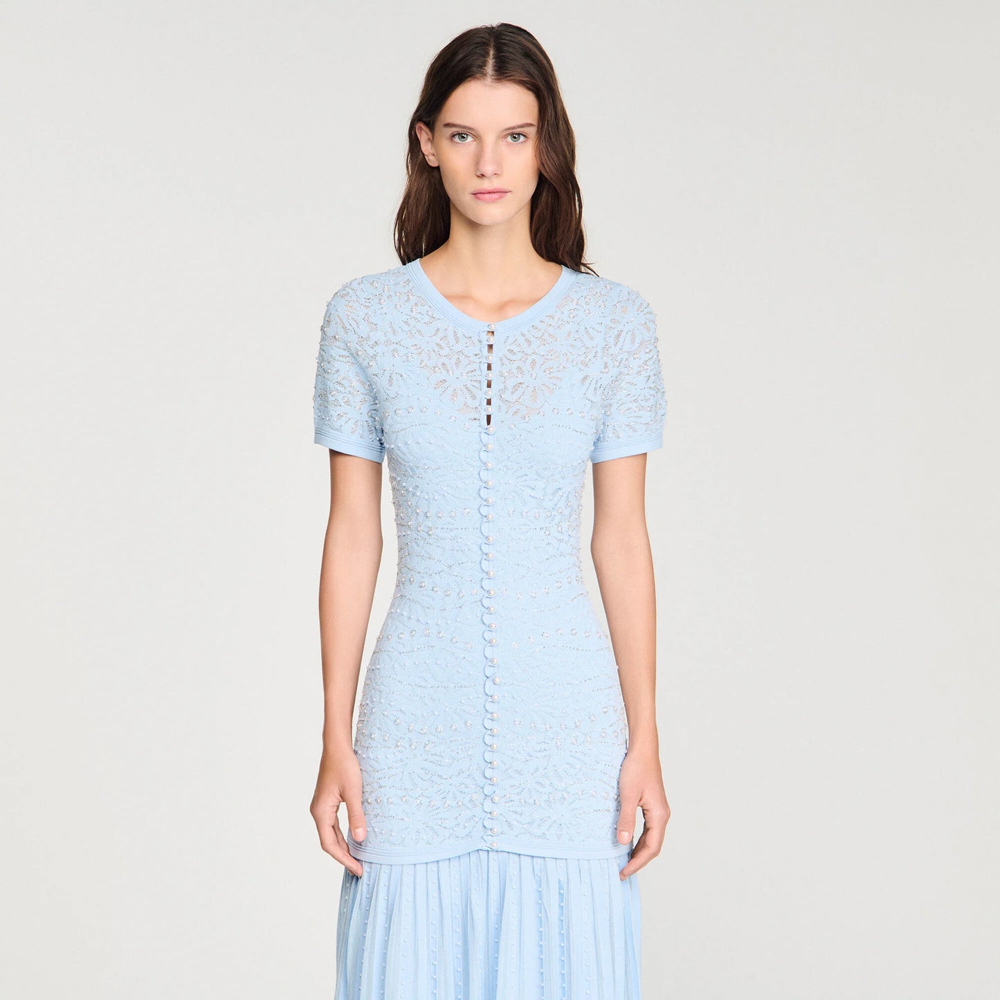 Levana Beaded Knit Maxi Dress Sky Blue