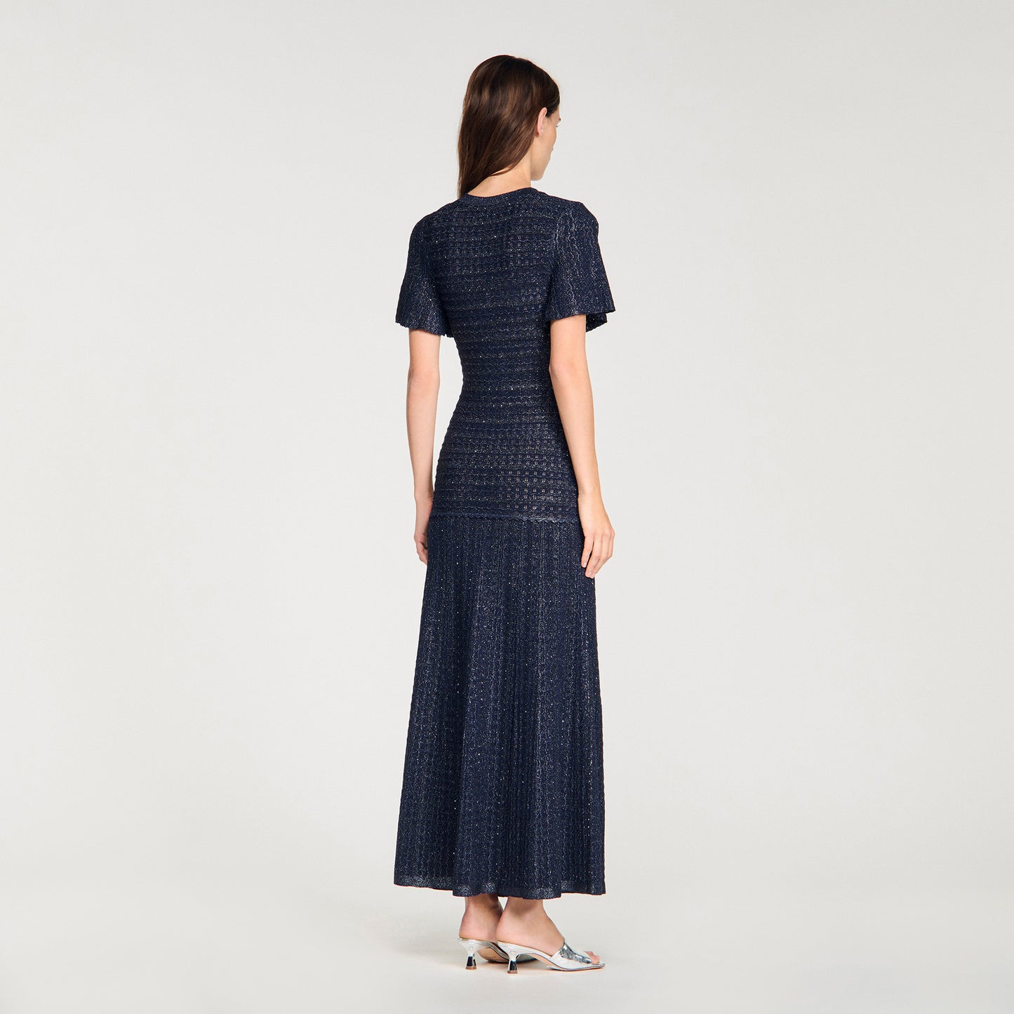 Diane Rhinestone Knit Maxi Dress Navy Blue