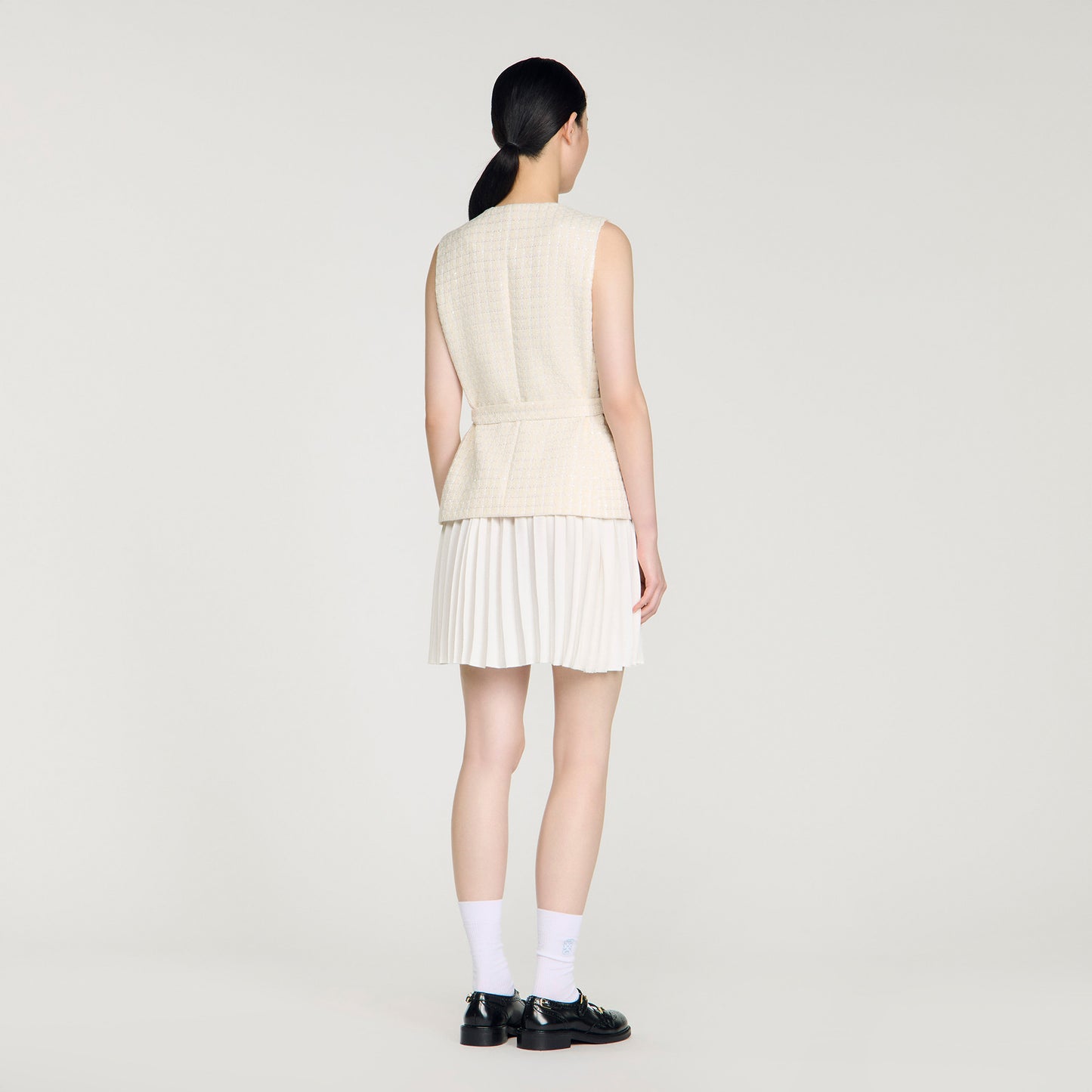 Bloom Two-Material Short Dress Ecru