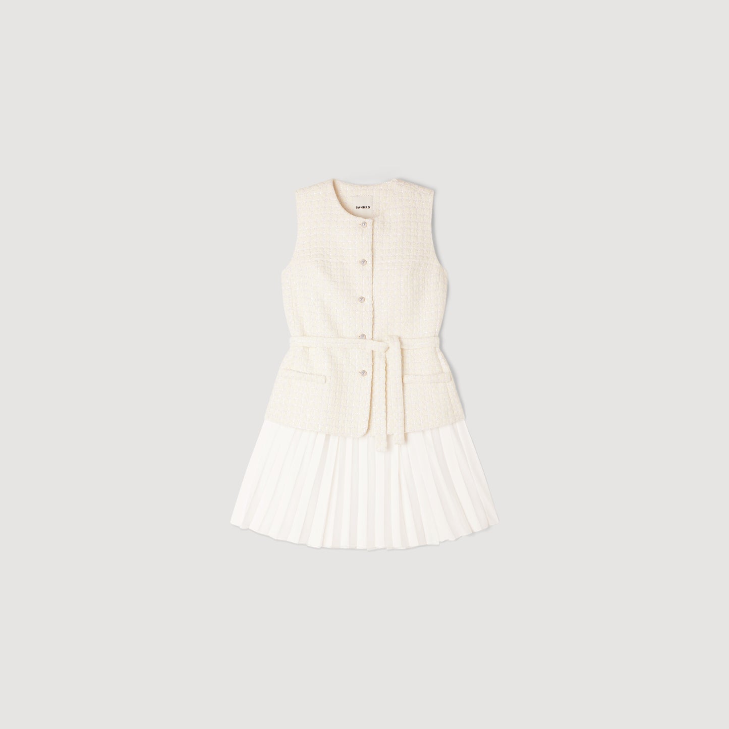 Bloom Two-Material Short Dress Ecru