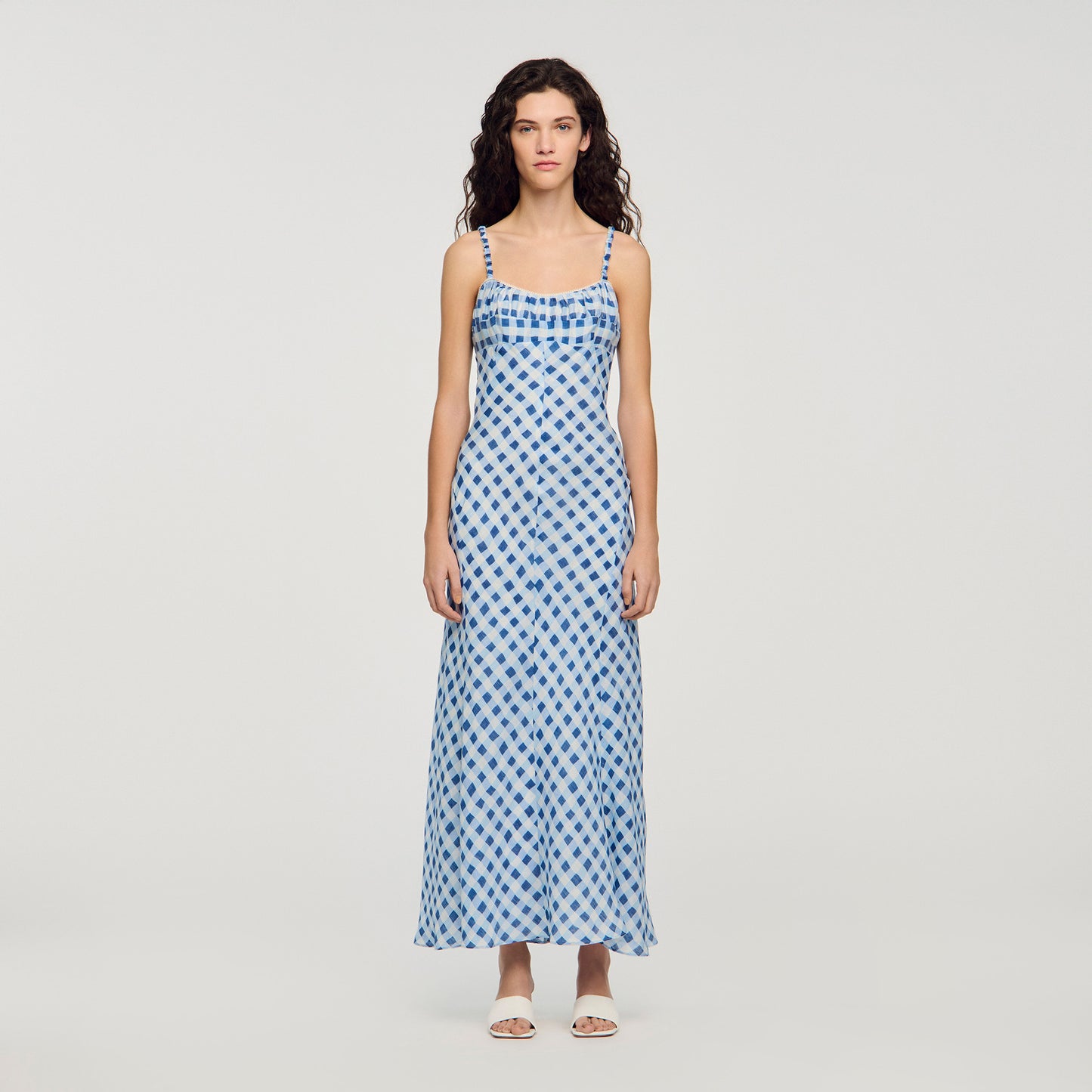 Colette Gingham Linen Maxi Dress Blu / White