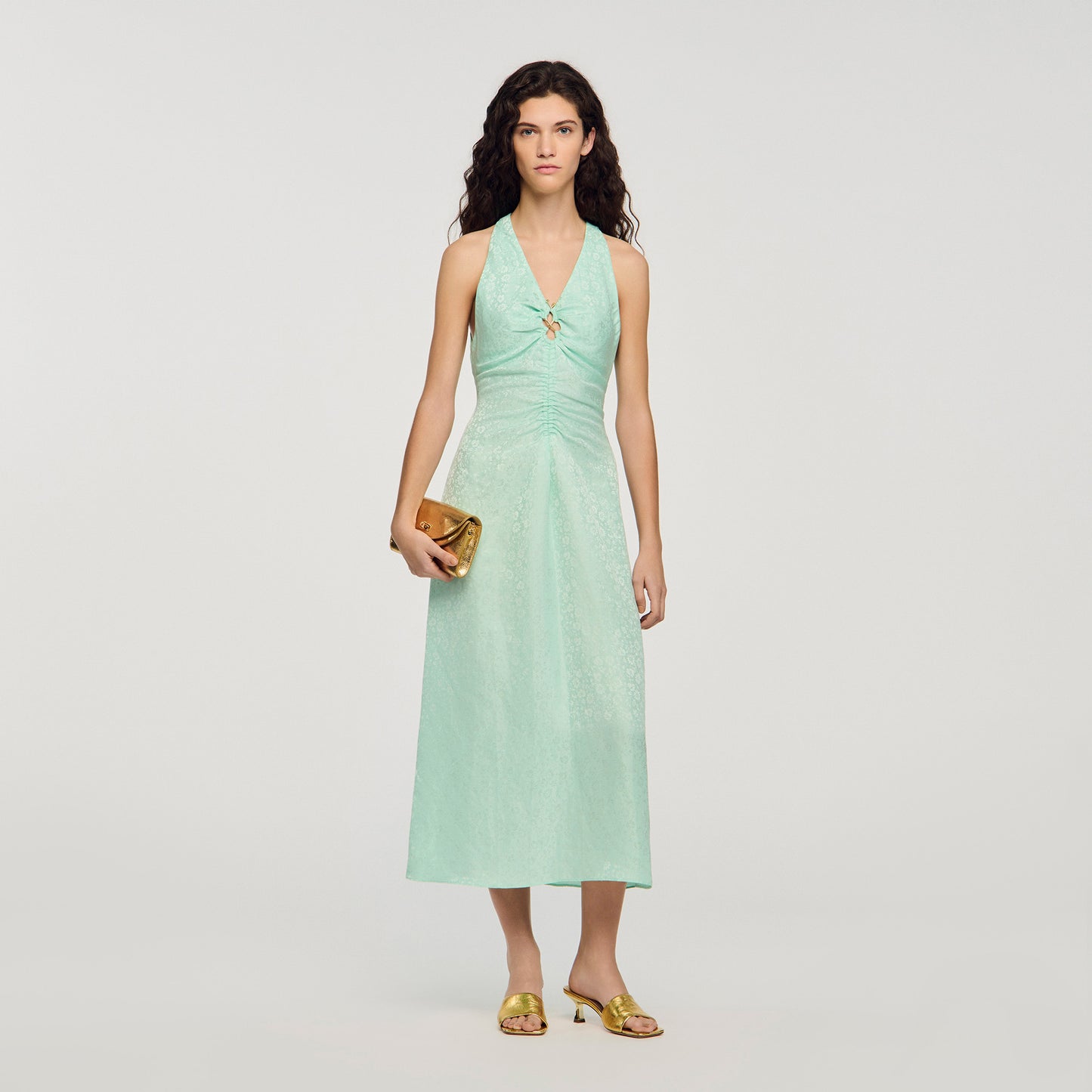 Monira V-Neck Floral Print Maxi Dress LIGHT GREEN