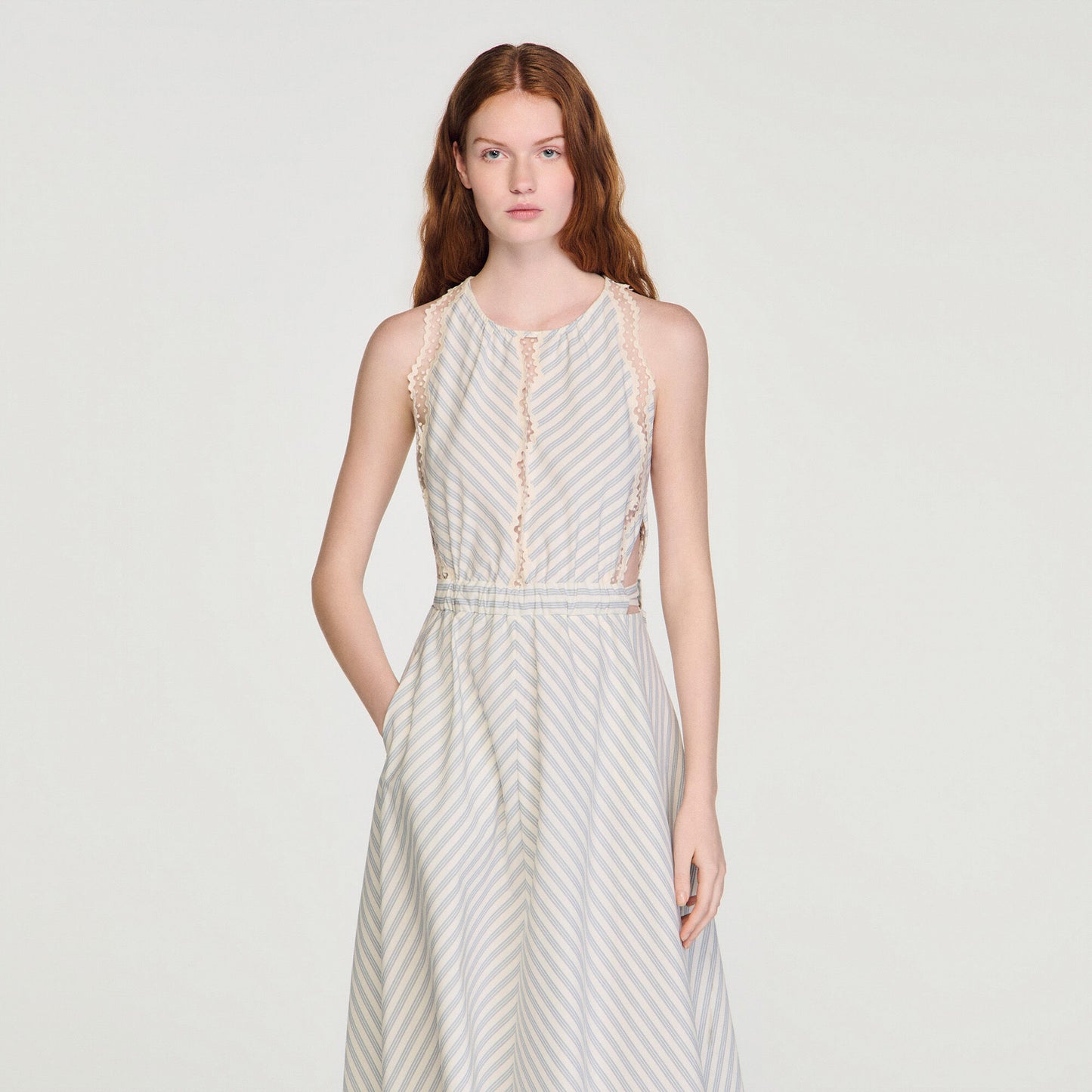 Artemisia Striped cotton maxi dress Ecru / Bleu