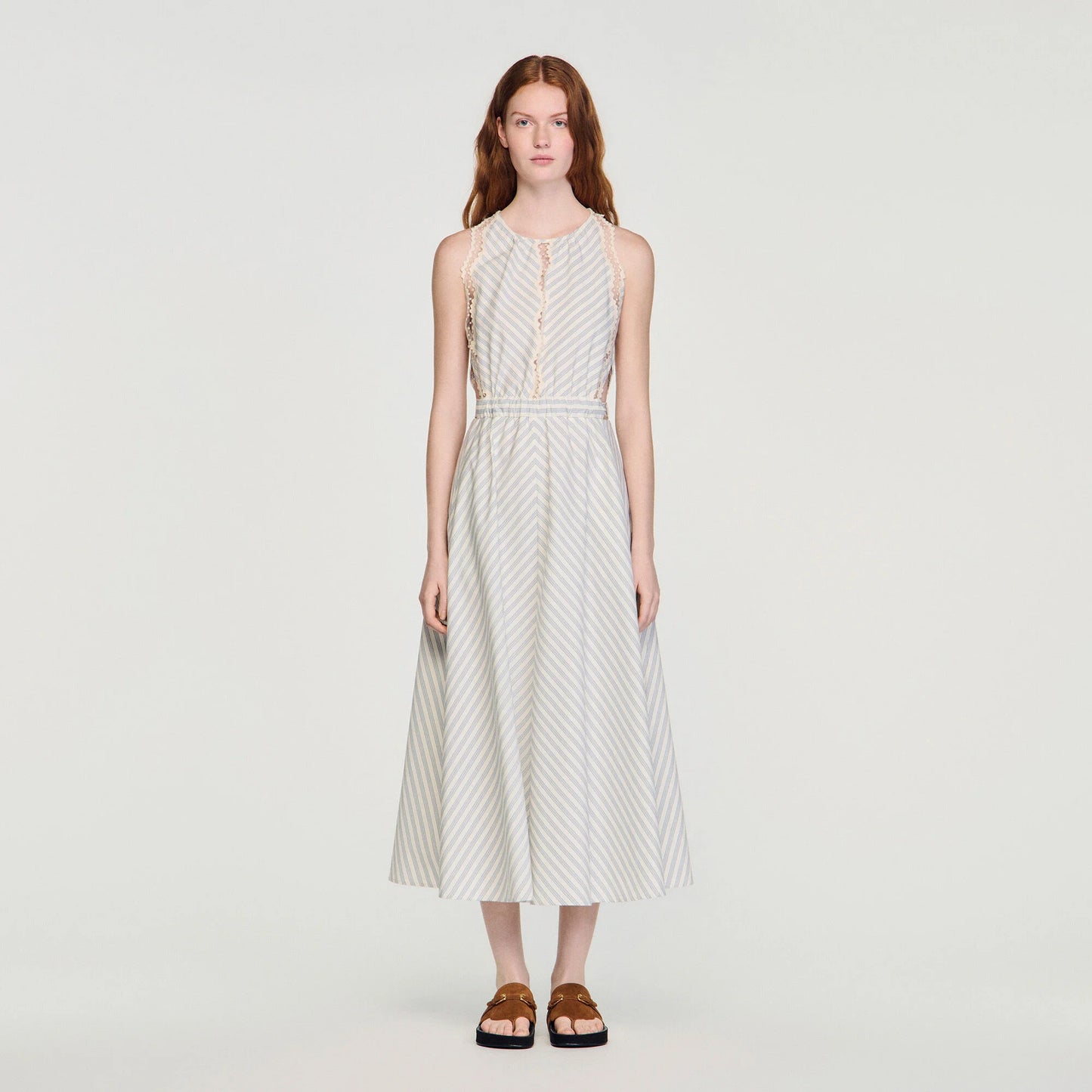 Artemisia Striped cotton maxi dress Ecru / Bleu