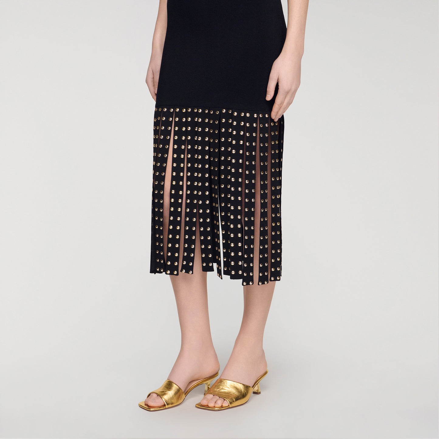 Fringed Knit Maxi Dress Black